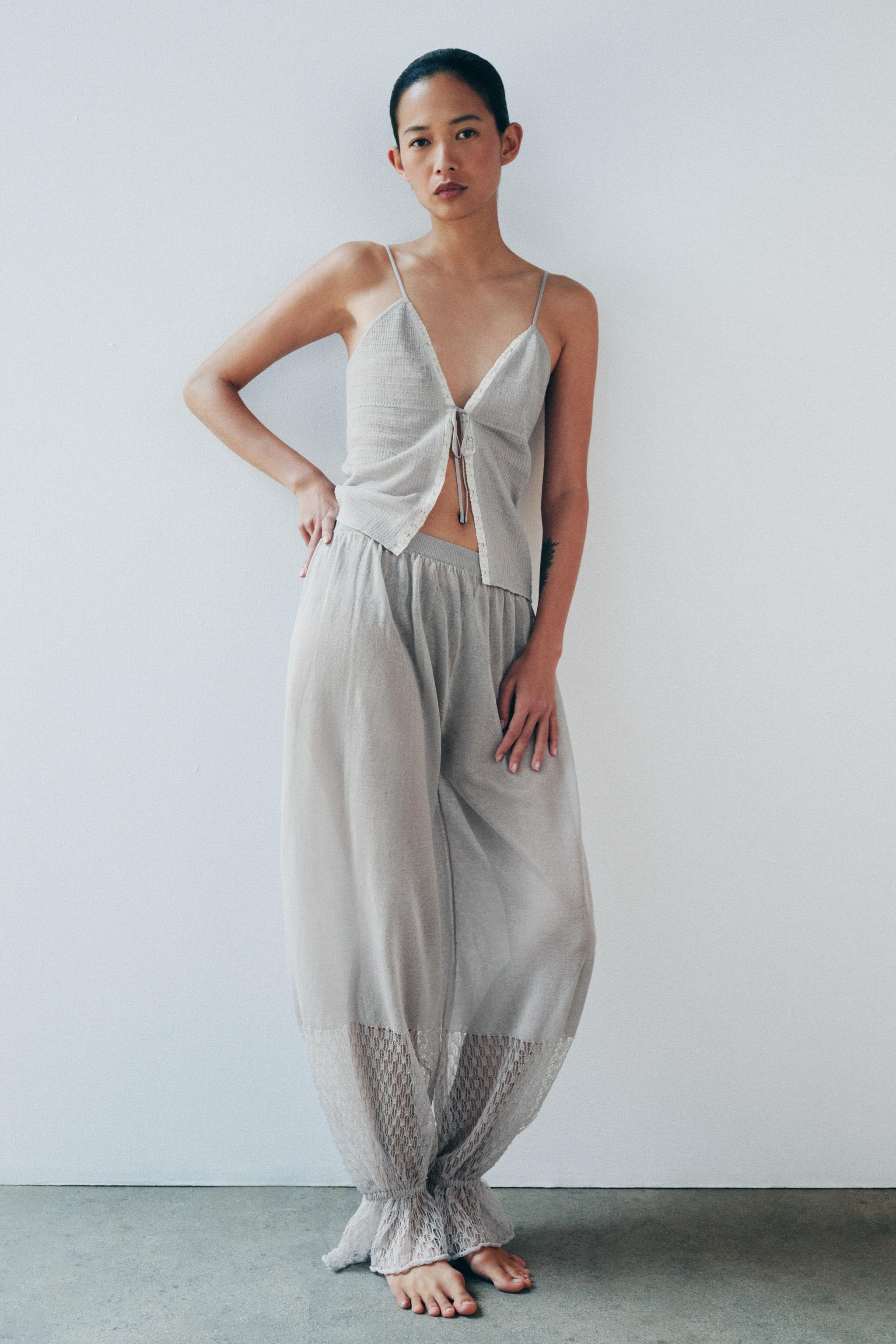 Топ из эластичного материала с кружевной отделкой — ZARA