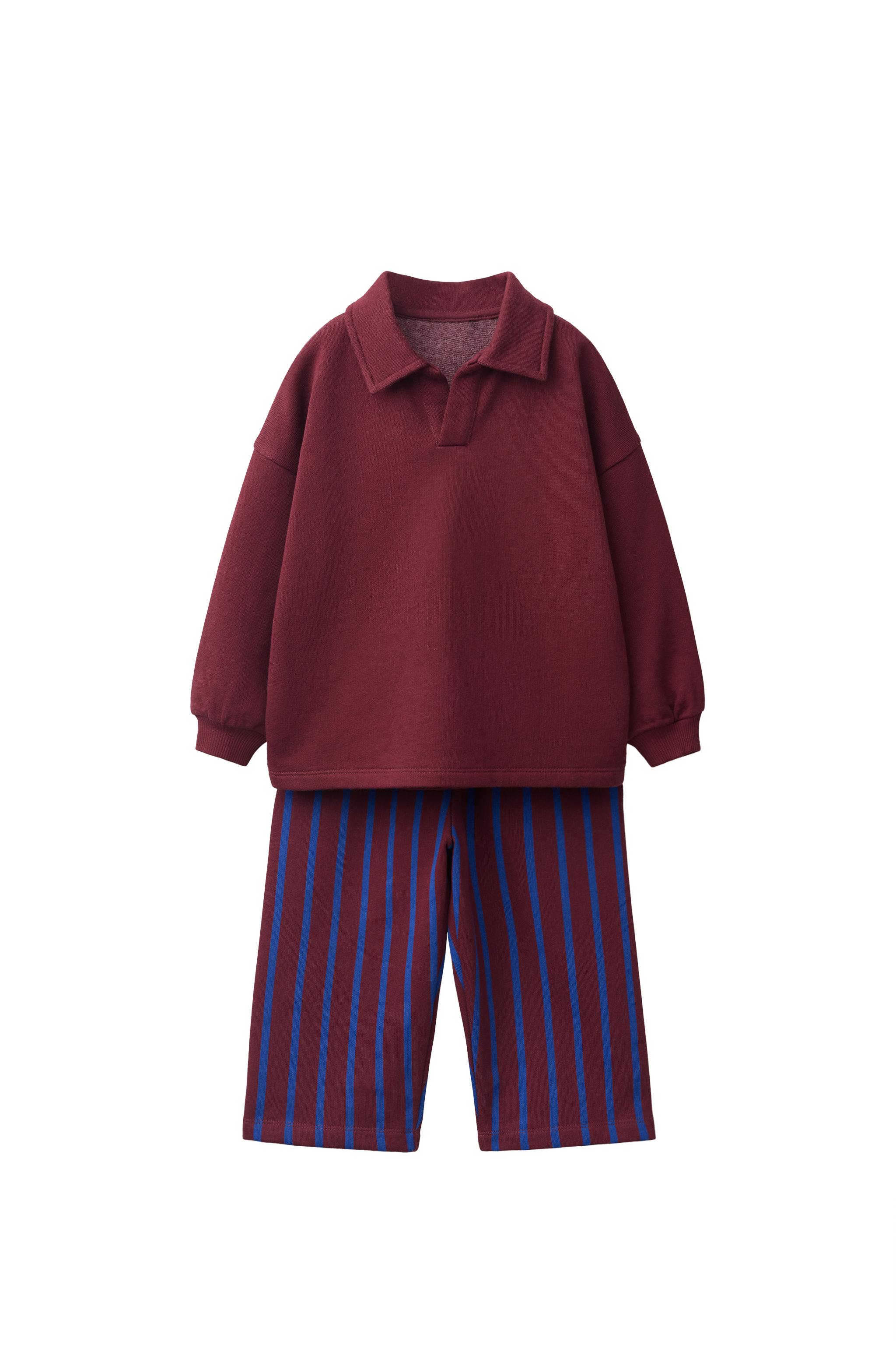 Свитшот рубашка поло в полоску + брюки с широкими штанинами — ZARA