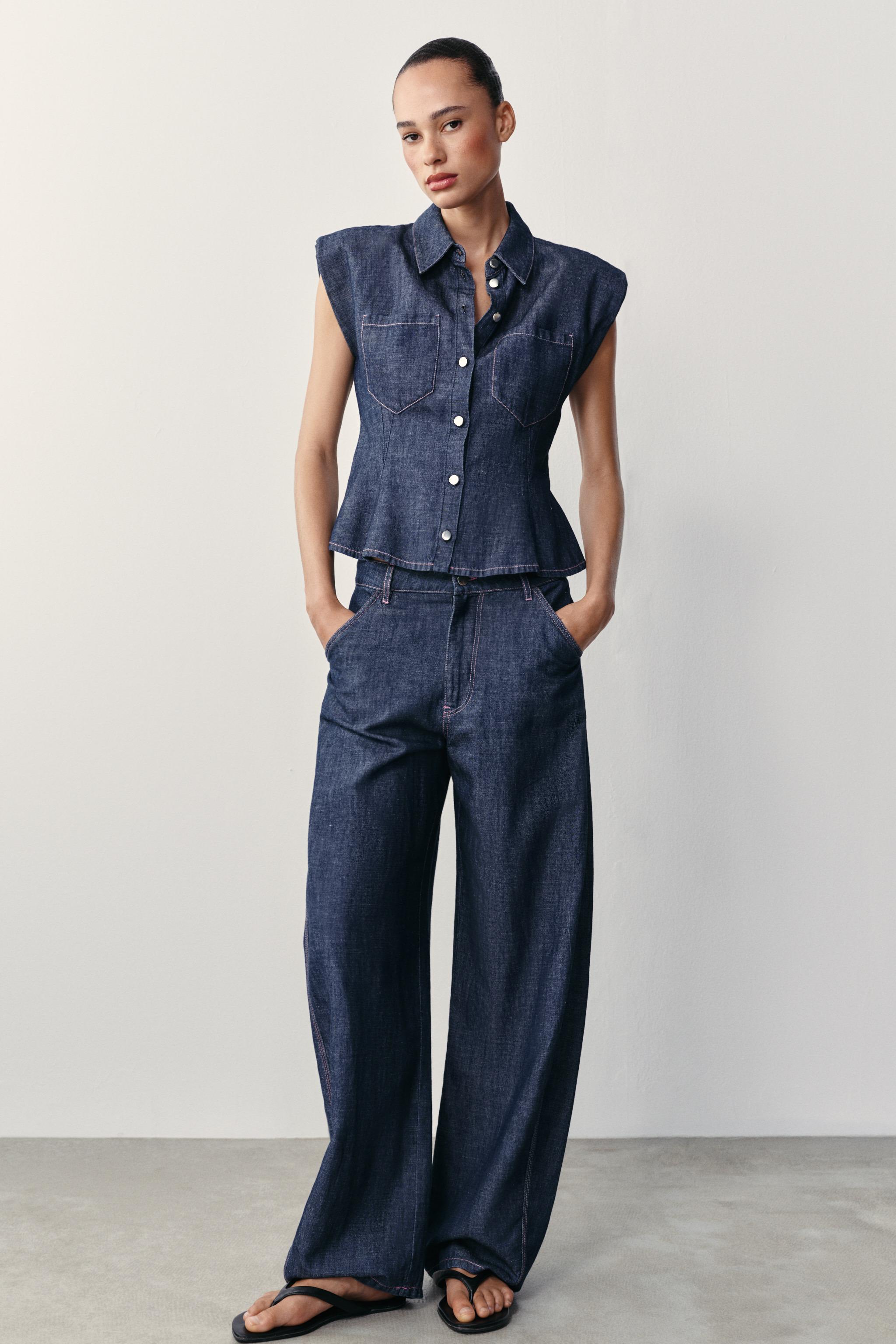 Брюки силуэта "бочонок" из льна — ZARA