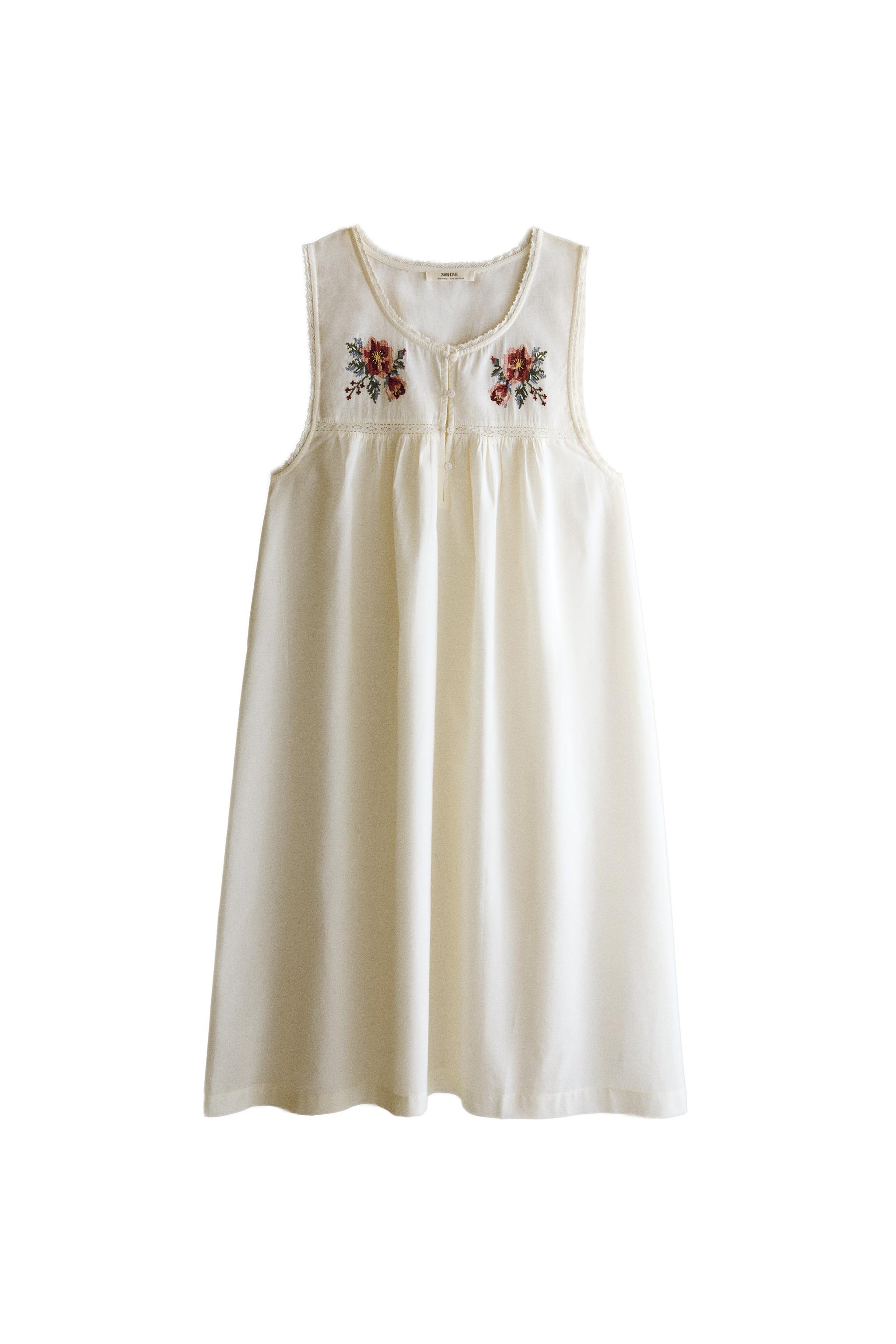 FLORAL EMBROIDERED NIGHTDRESS — ZARA