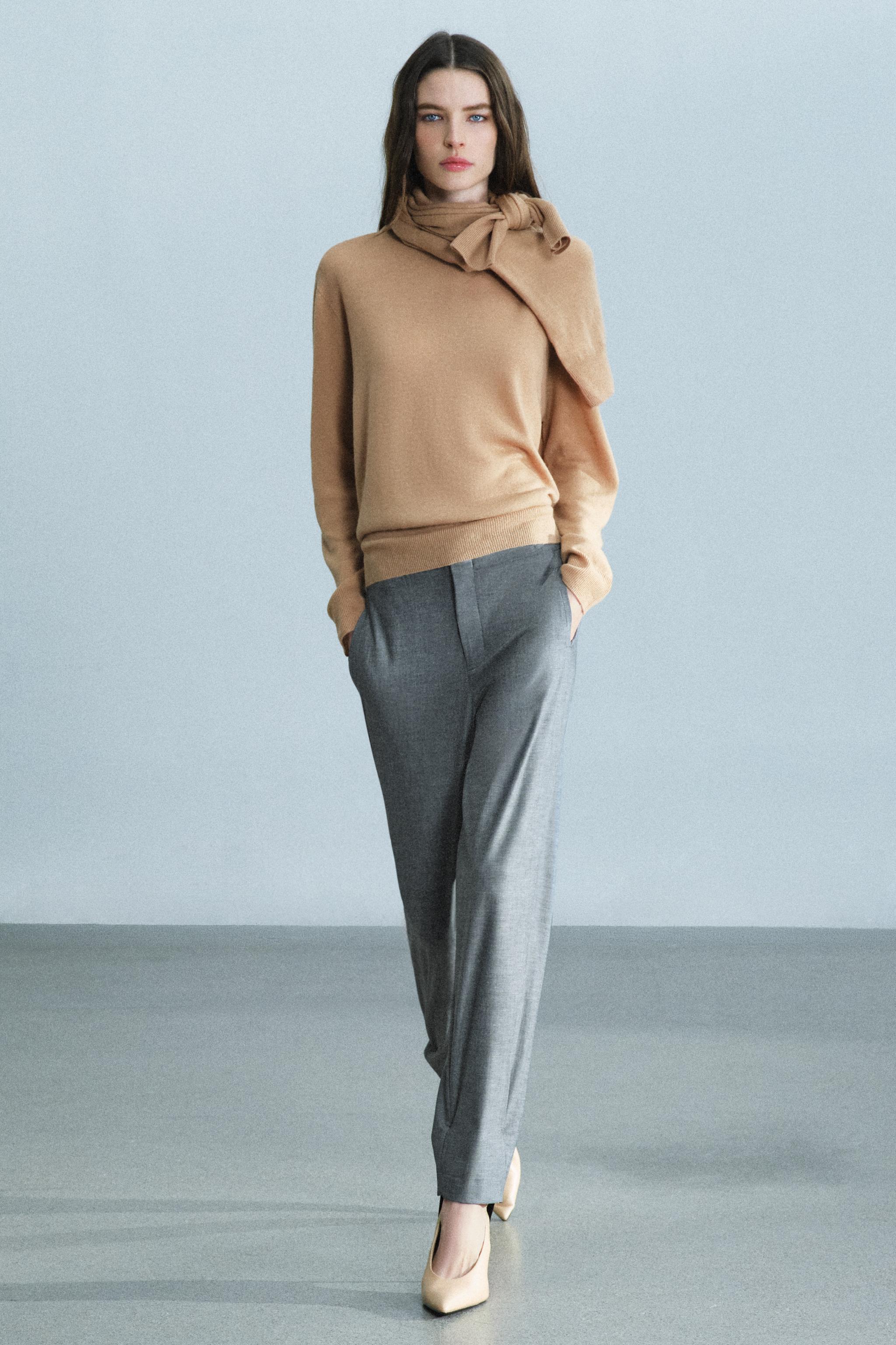 Брюки ZW COLLECTION из шерстяной смесовой пряжи со стременами — ZARA