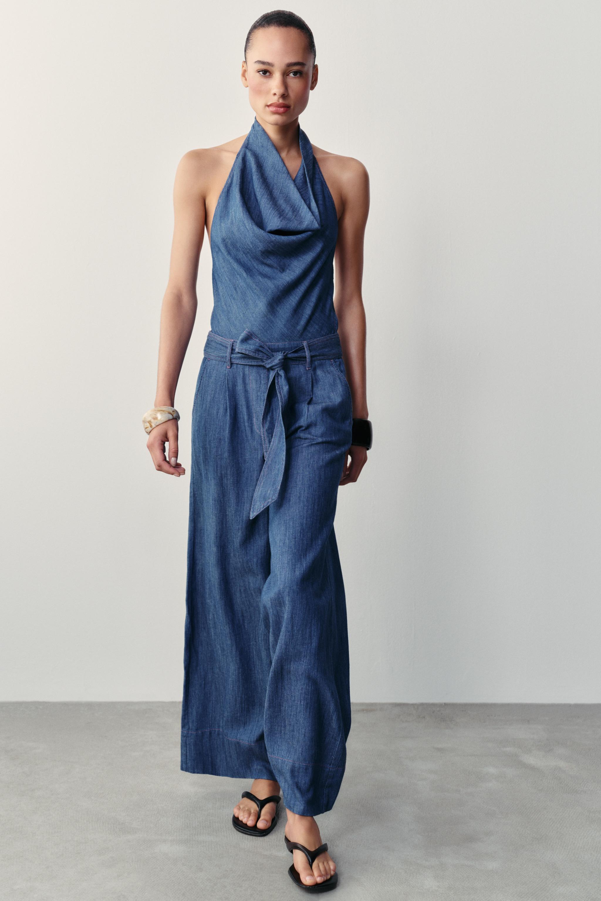 Комбинезон с открытой спиной и воротником-халтер с поясом — ZARA