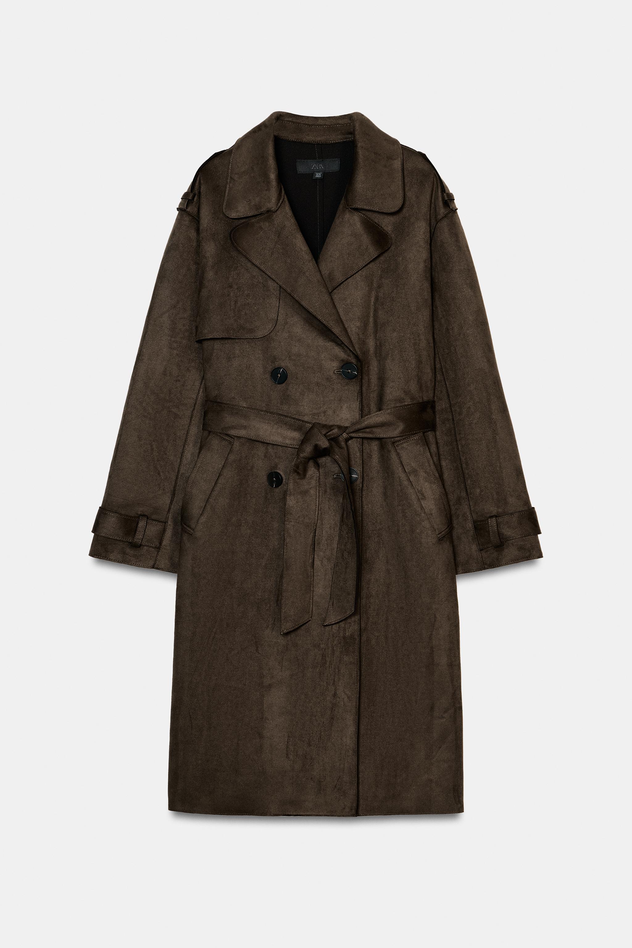 Длинный тренч из искусственной замши с поясом — ZARA