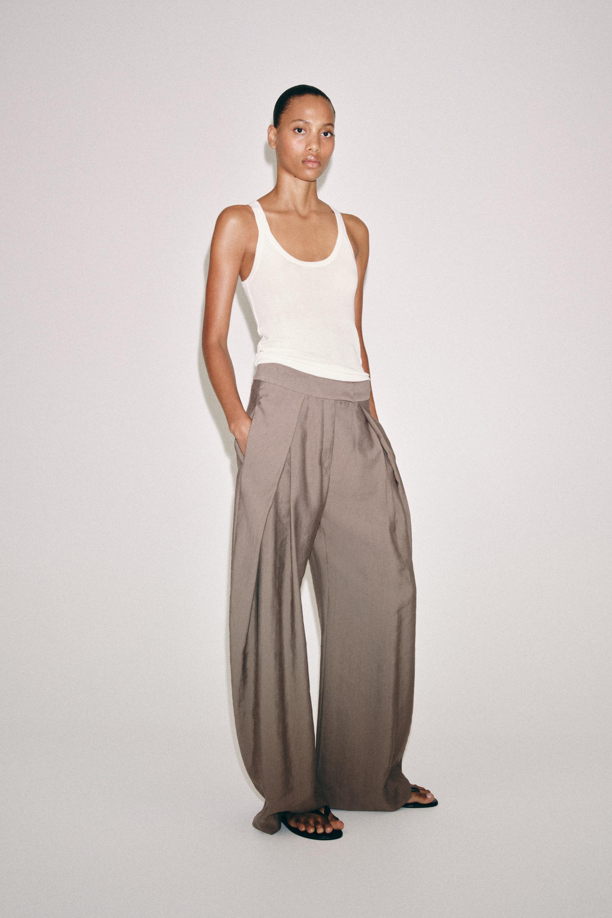 Брюки ZW COLLECTION с широкими штанинами с вытачками — ZARA