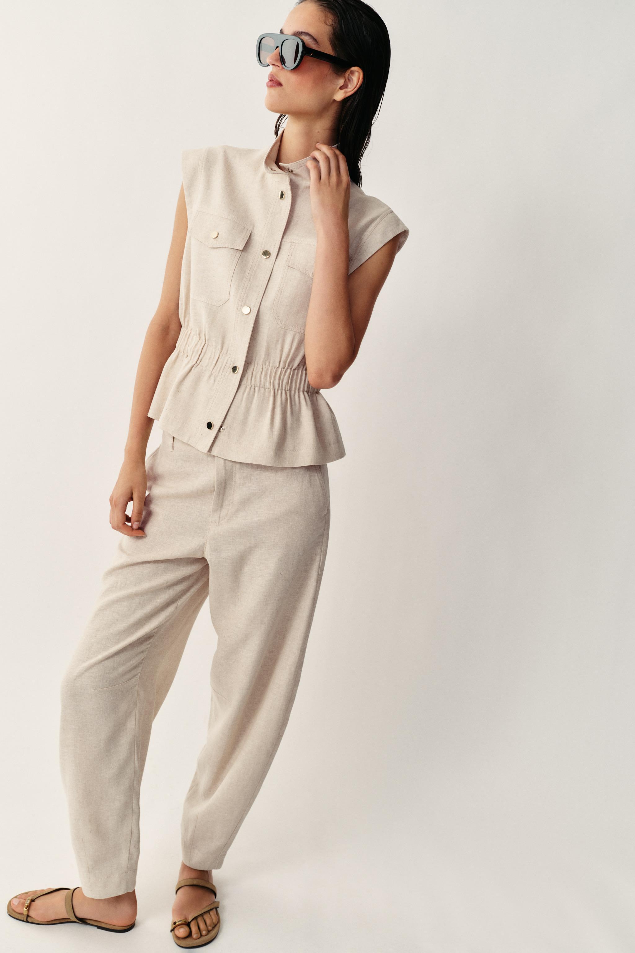 Брюки силуэта "бочонок" из смесового льна — ZARA