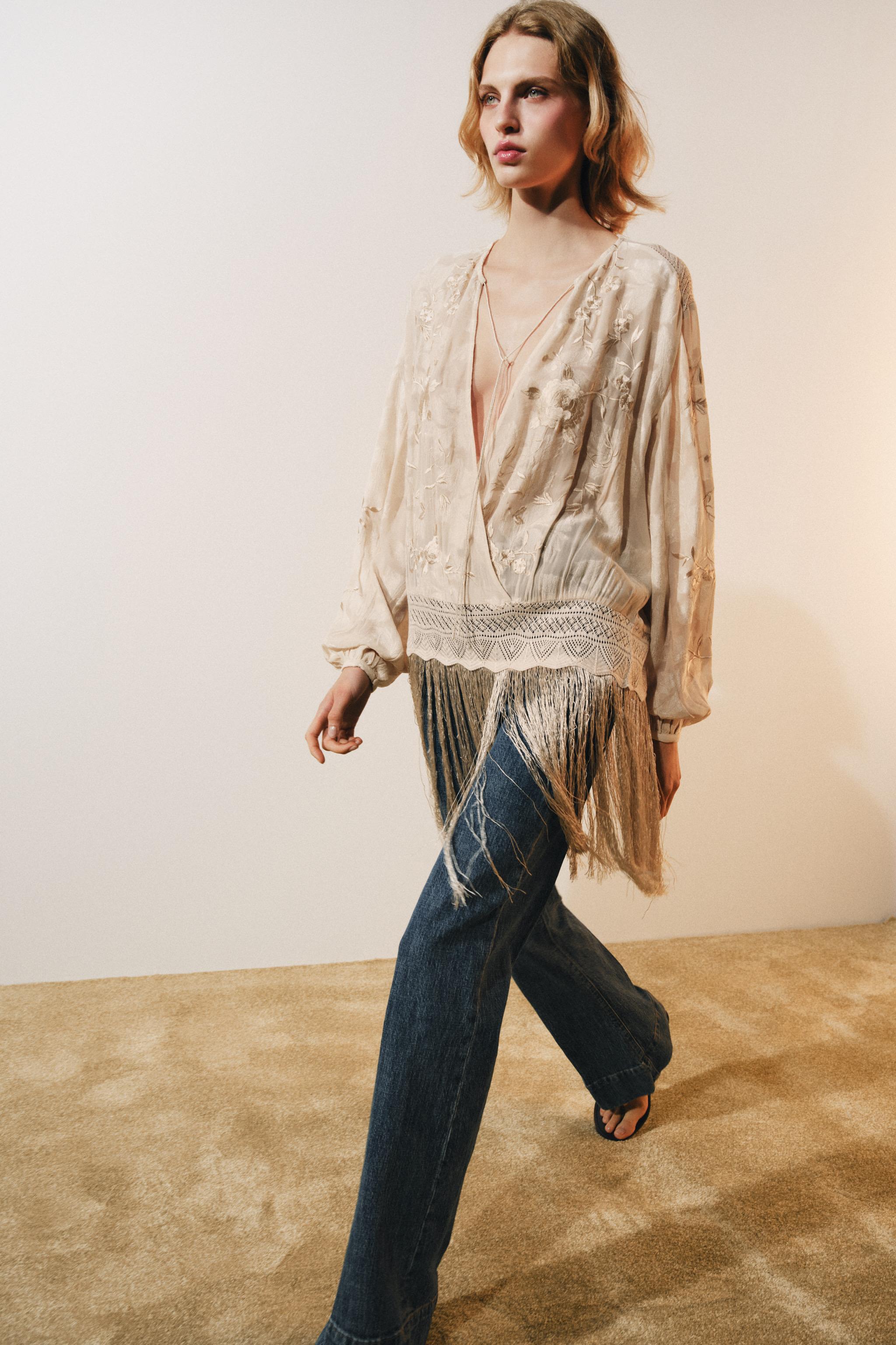 БЛУЗА С ВЫШИВКОЙ И БАХРОМОЙ — ZW COLLECTION — ZARA