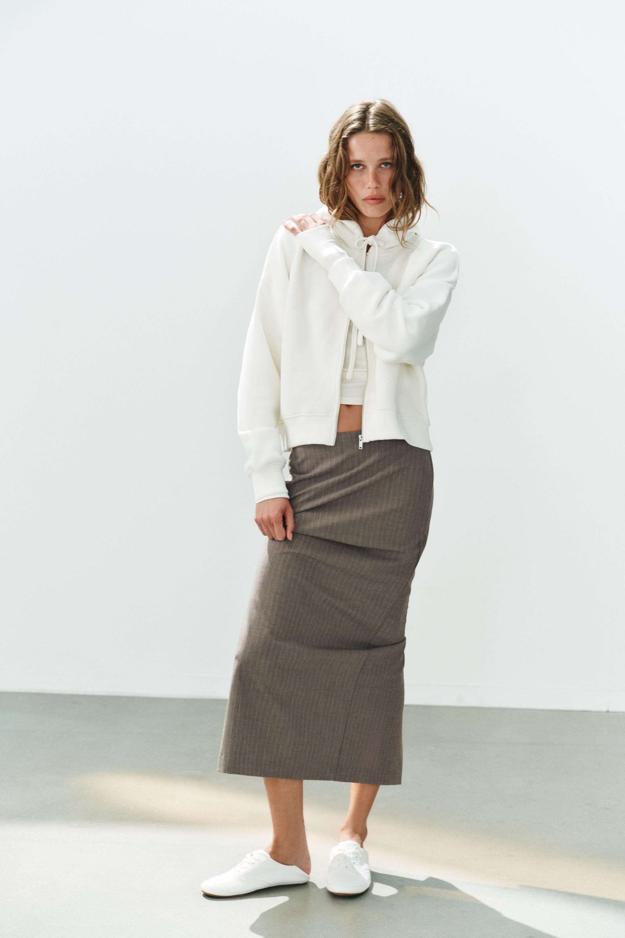 Юбка-карандаш миди в тонкую полоску — ZARA