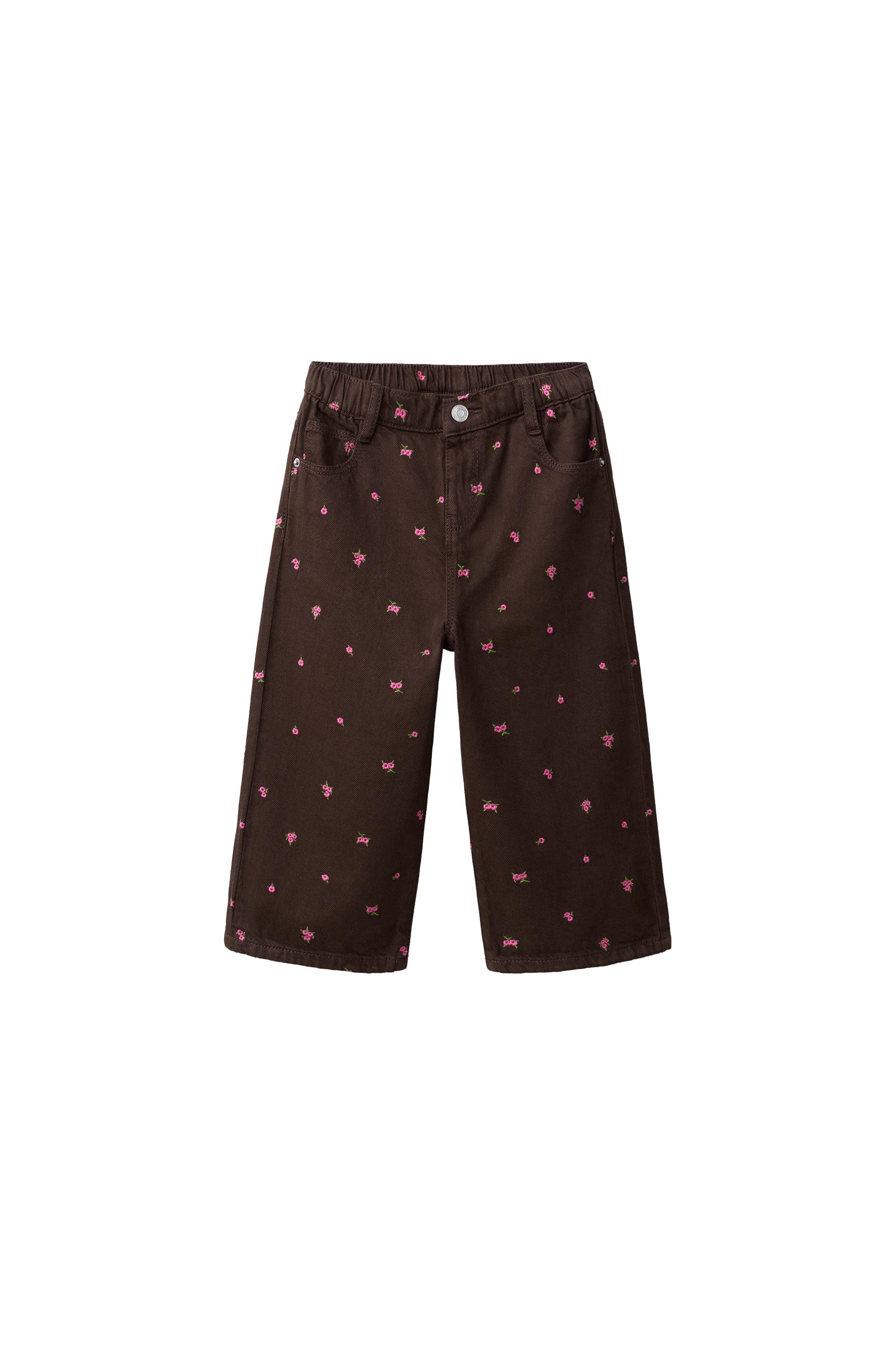 Кюлоты из твила с вышитыми цветами — ZARA