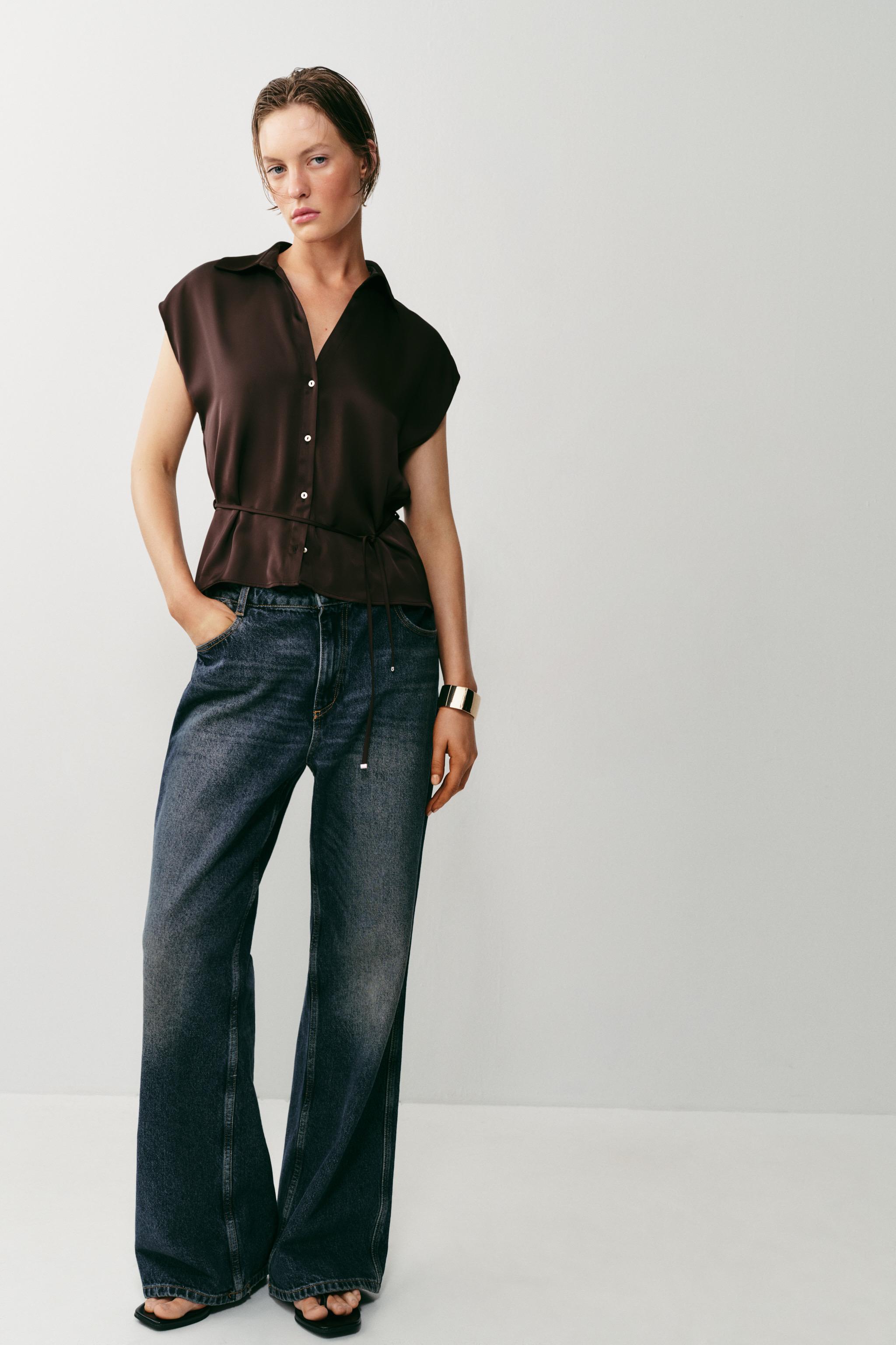 Рубашка из сатина с коротким рукавом и поясом — ZARA