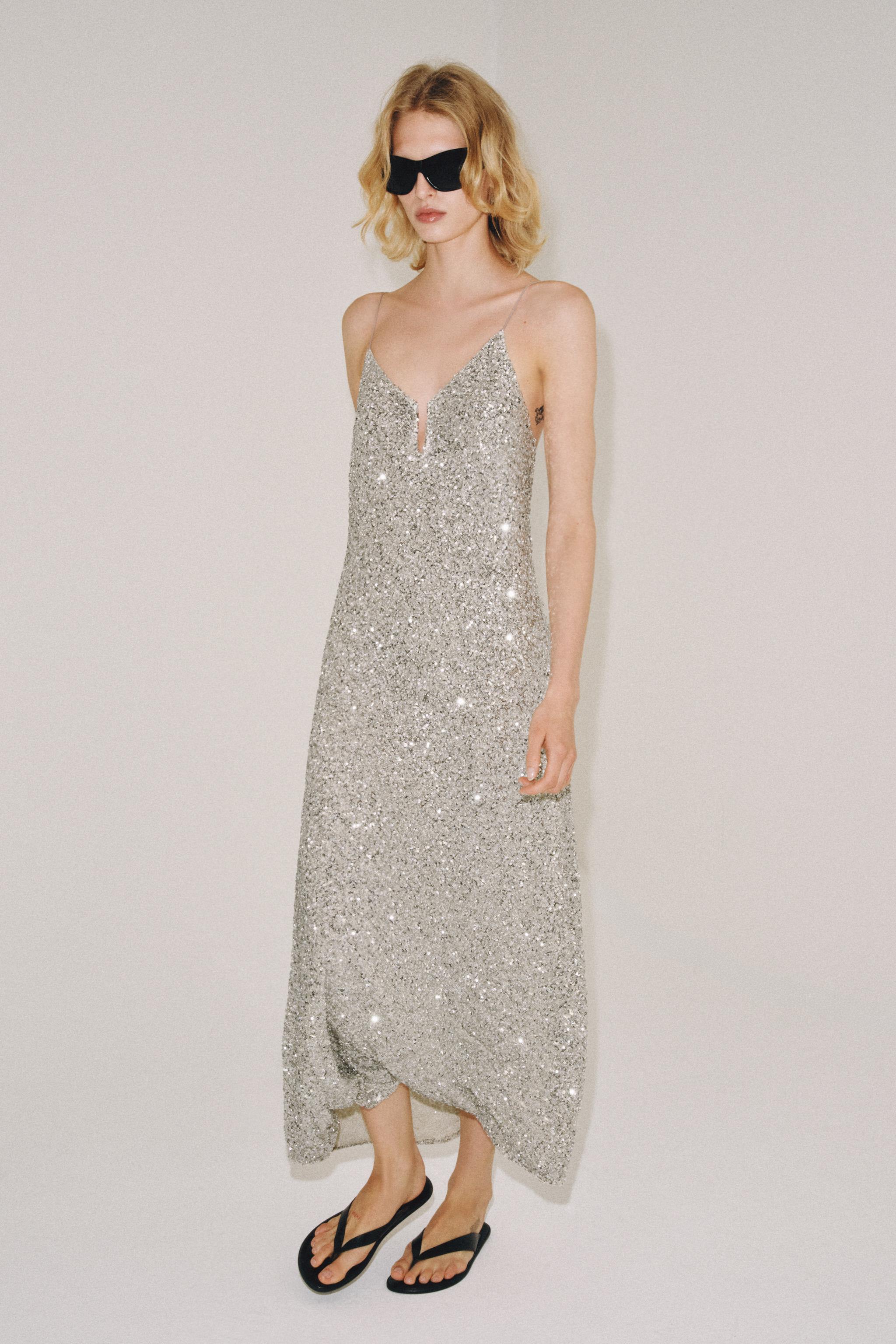 Платье миди из пайеток ZW COLLECTION — ZARA