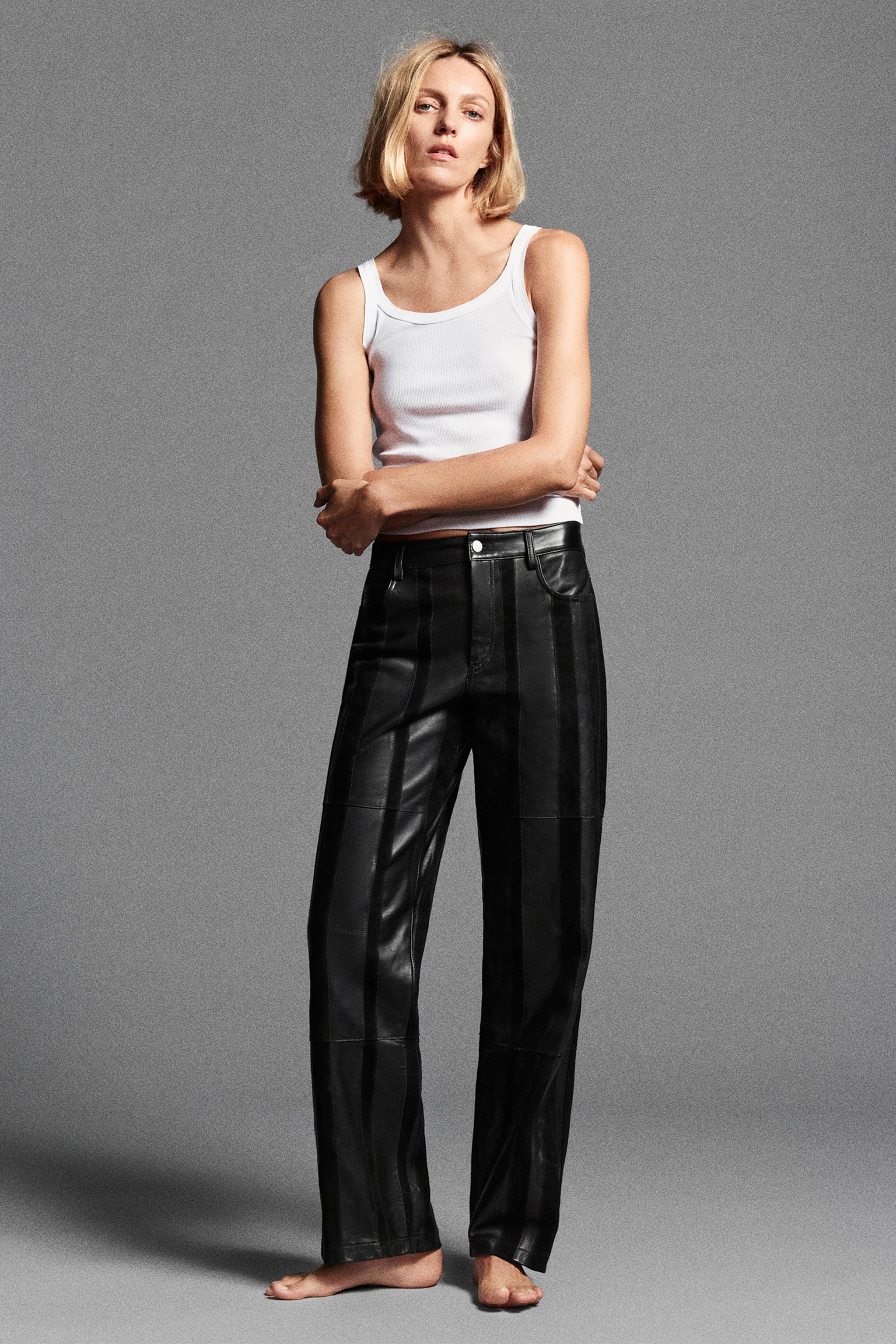 БРЮКИ В ПОЛОСКУ ИЗ 100% КОЖИ — ZW COLLECTION — ZARA