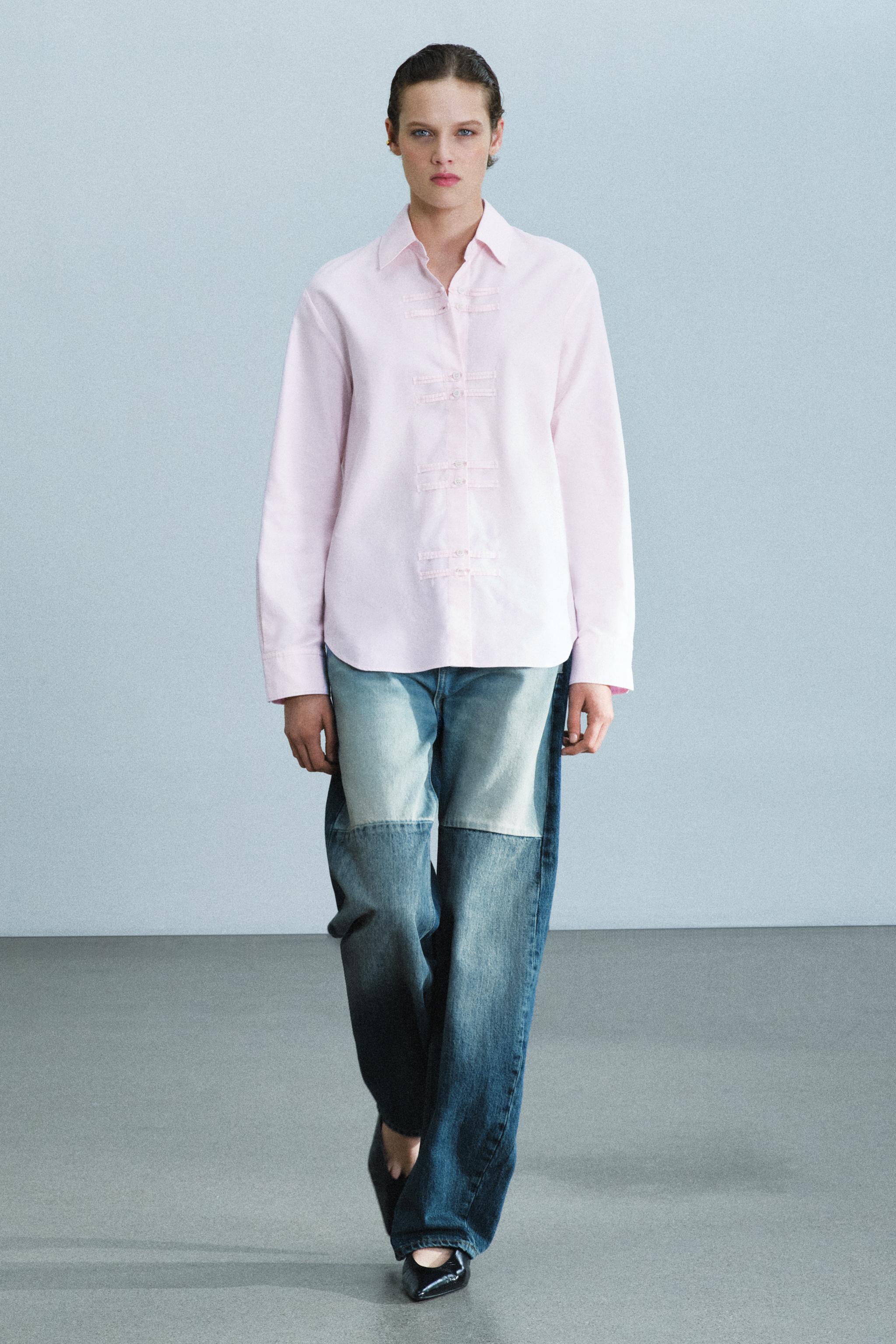 Рубашка Oxford ZW COLLECTION с застёжкой-лягушкой — ZARA