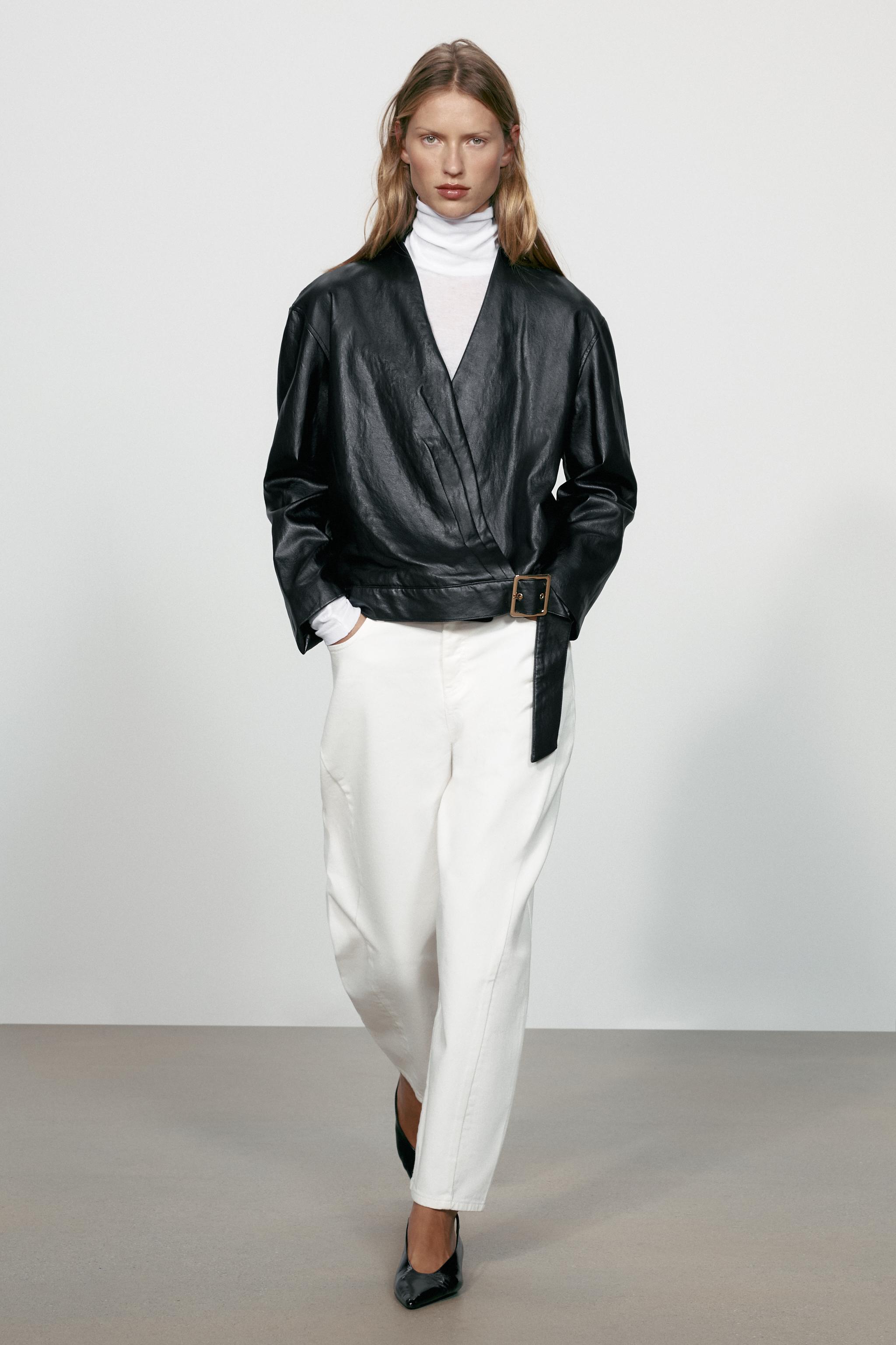 Куртка с запахом с эффектом кожи — ZARA
