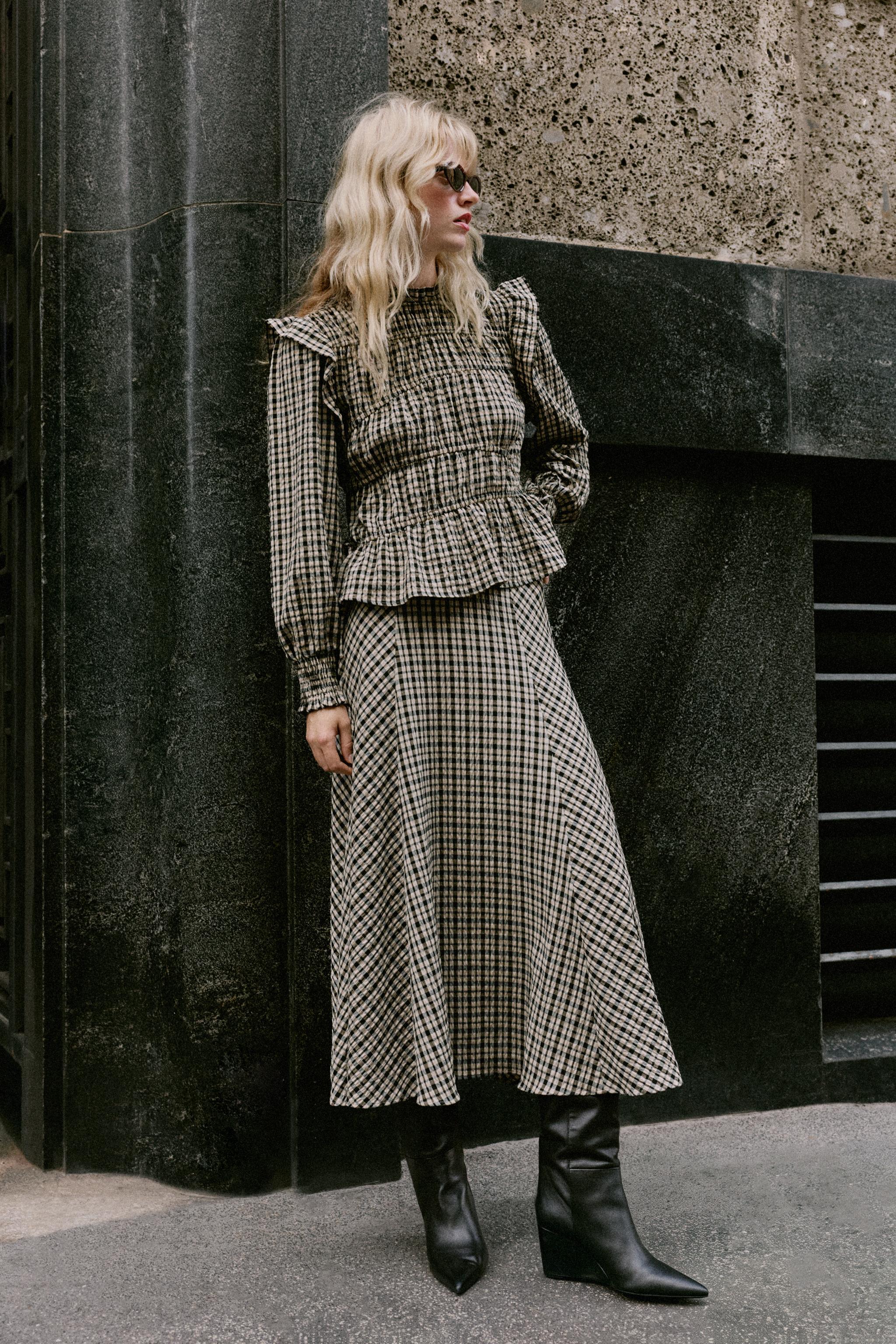 ЮБКА МИДИ В КЛЕТКУ — ZARA