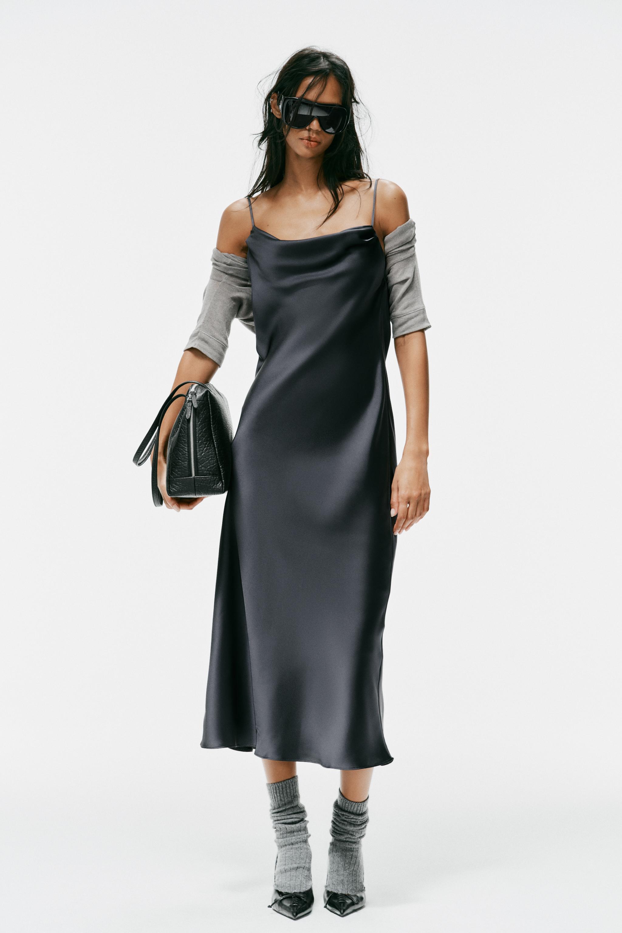 DRAPED SATIN MIDI DRESS — ZARA