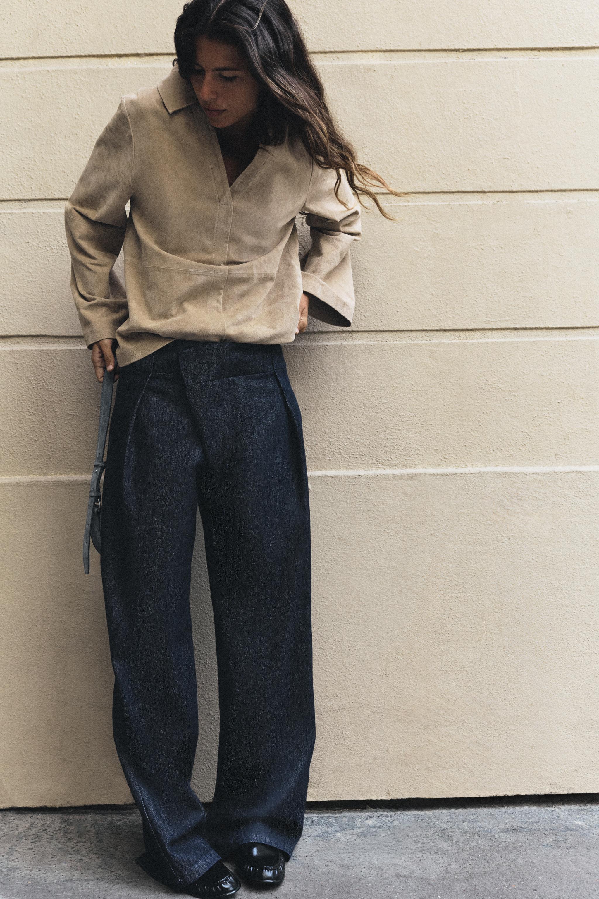 Z1975 джинсы с высокой посадкой, с запа́хом, с широкими штанинами — ZARA