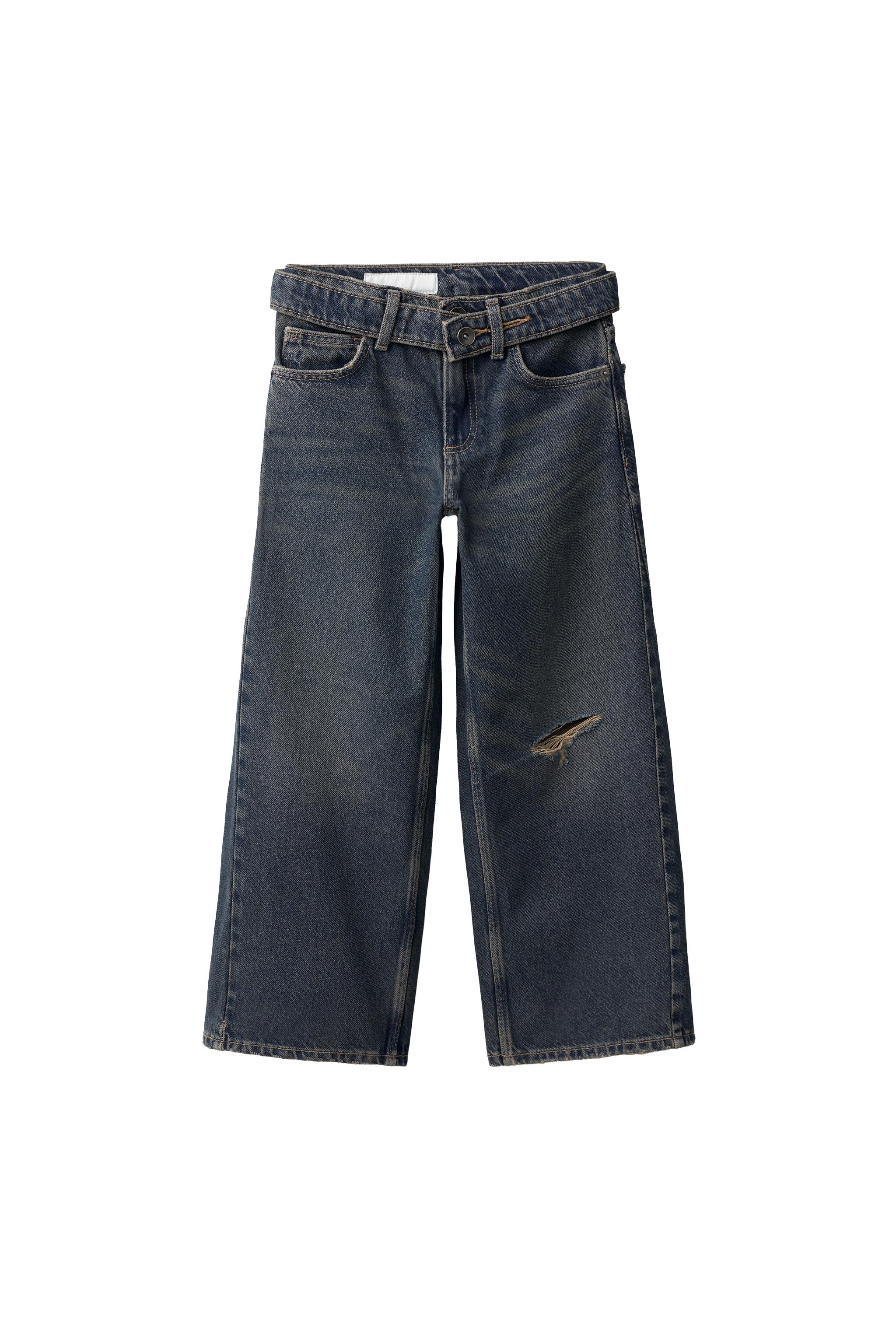 Джинсы с широкими штанинами с поясом — ZARA