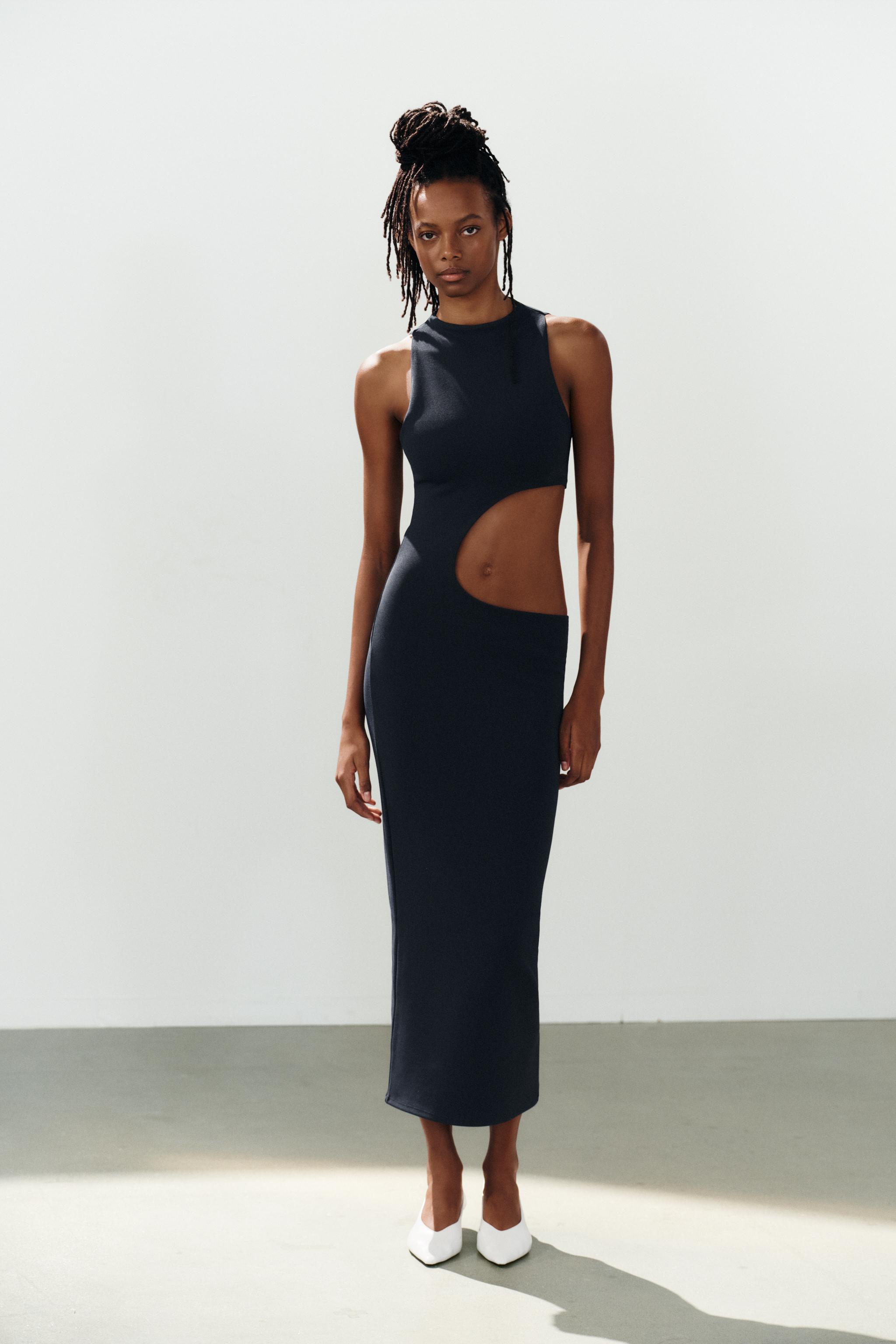 ЭЛАСТИЧНОЕ ПЛАТЬЕ МИДИ С РАЗРЕЗОМ — ZARA