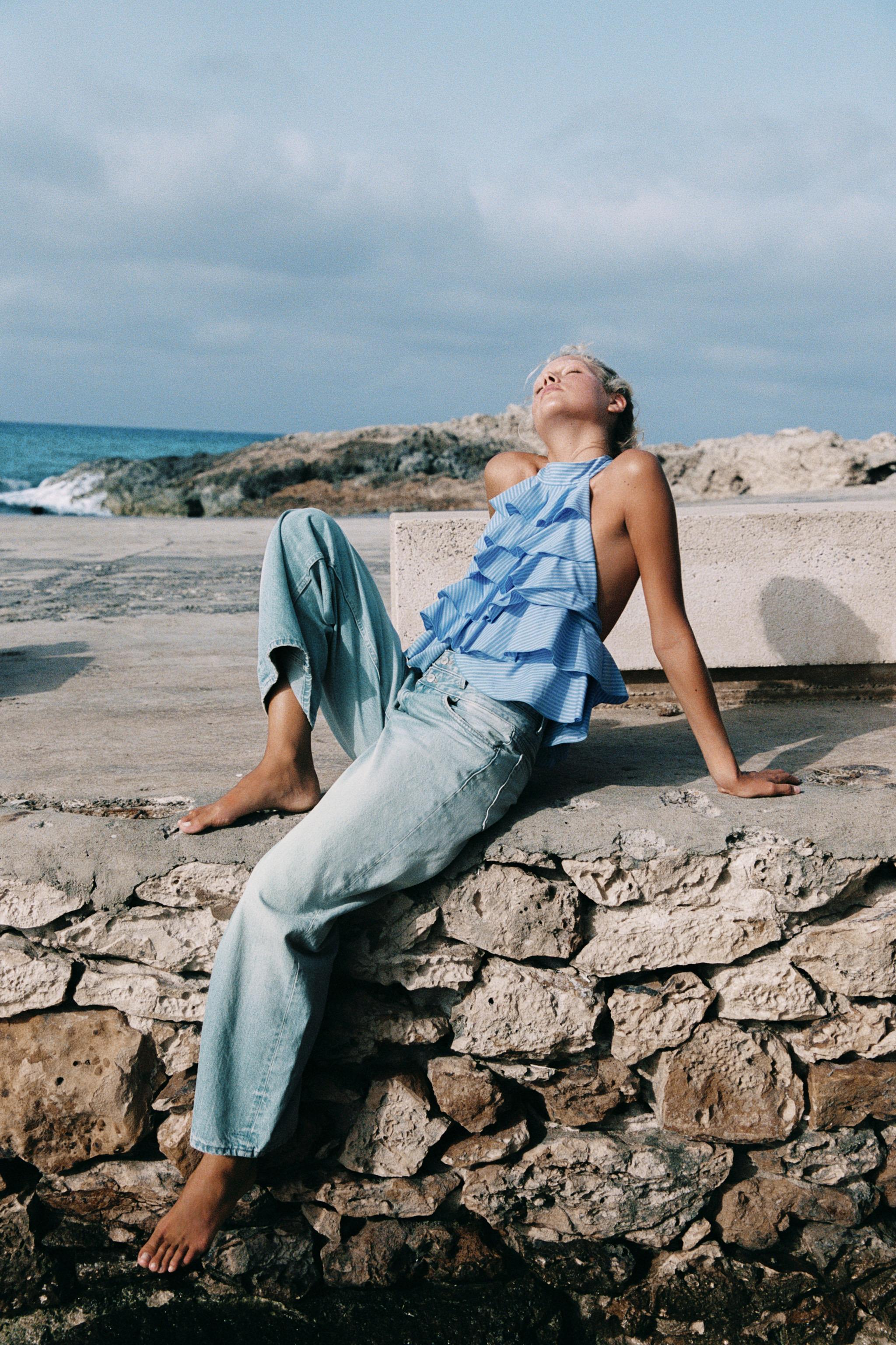 Топ из поплина в полоску с рюшами — ZARA