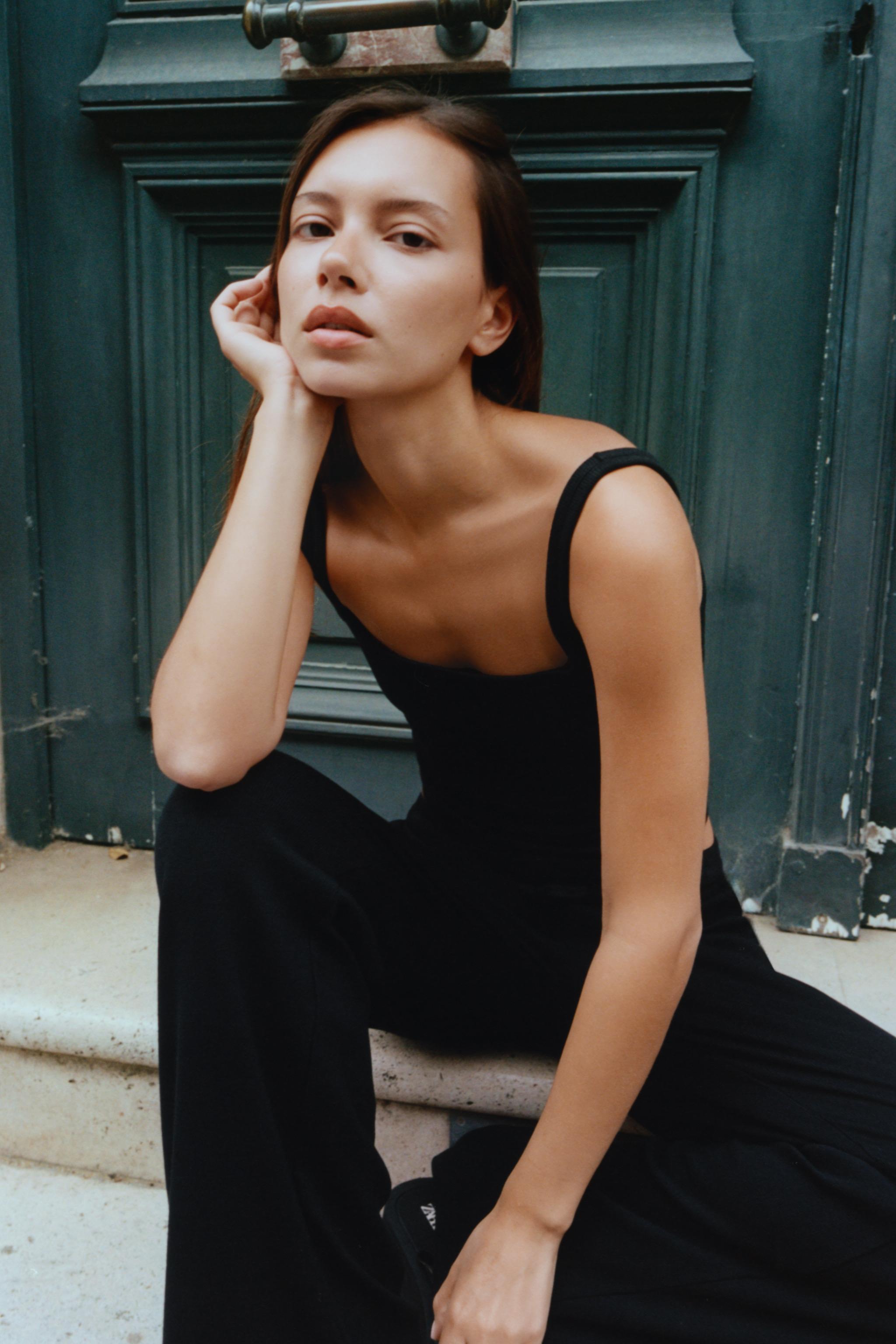 Топ из модала и хлопка с тонкими бретелями — ZARA