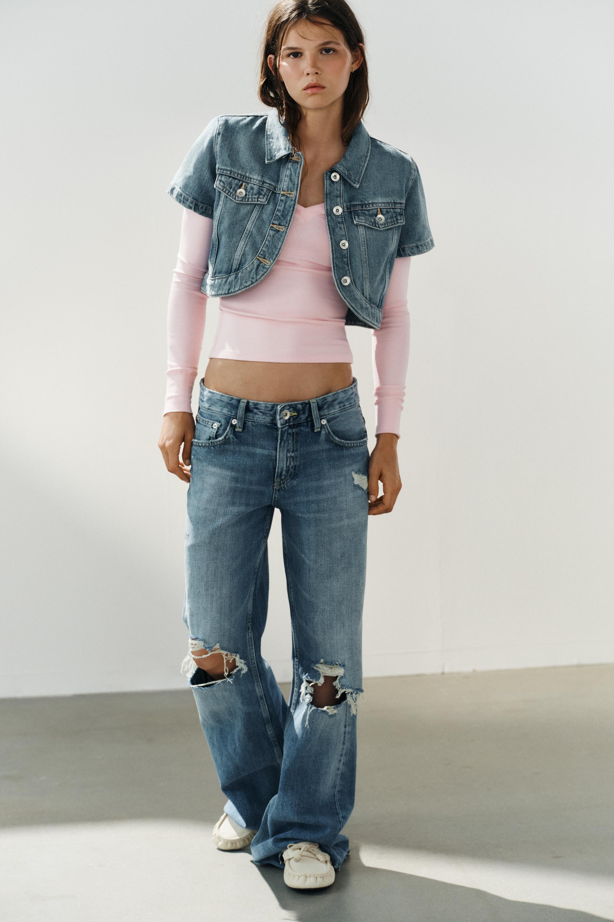 Укороченная джинсовая рубашка асимметричного кроя TRF — ZARA