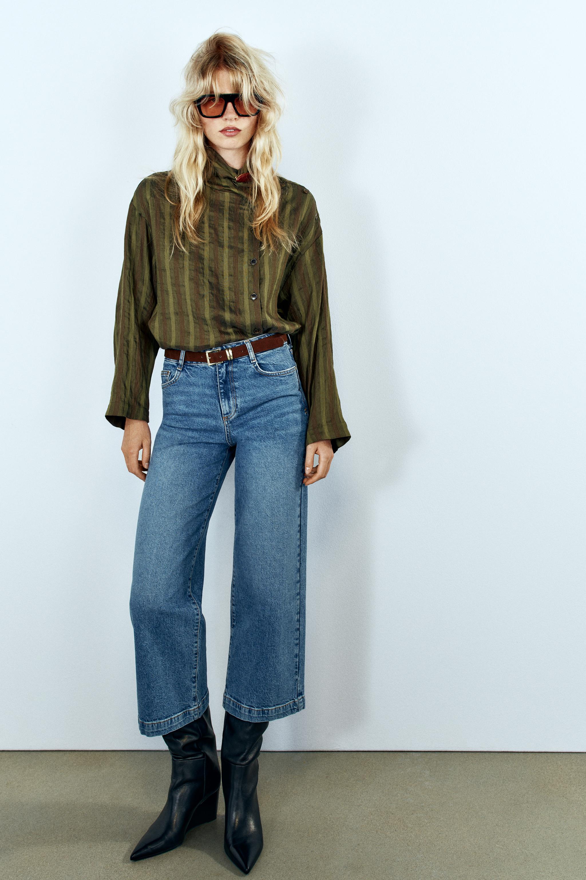 Джинсы-кюлоты Z1975 с высокой посадкой и ремнём — ZARA
