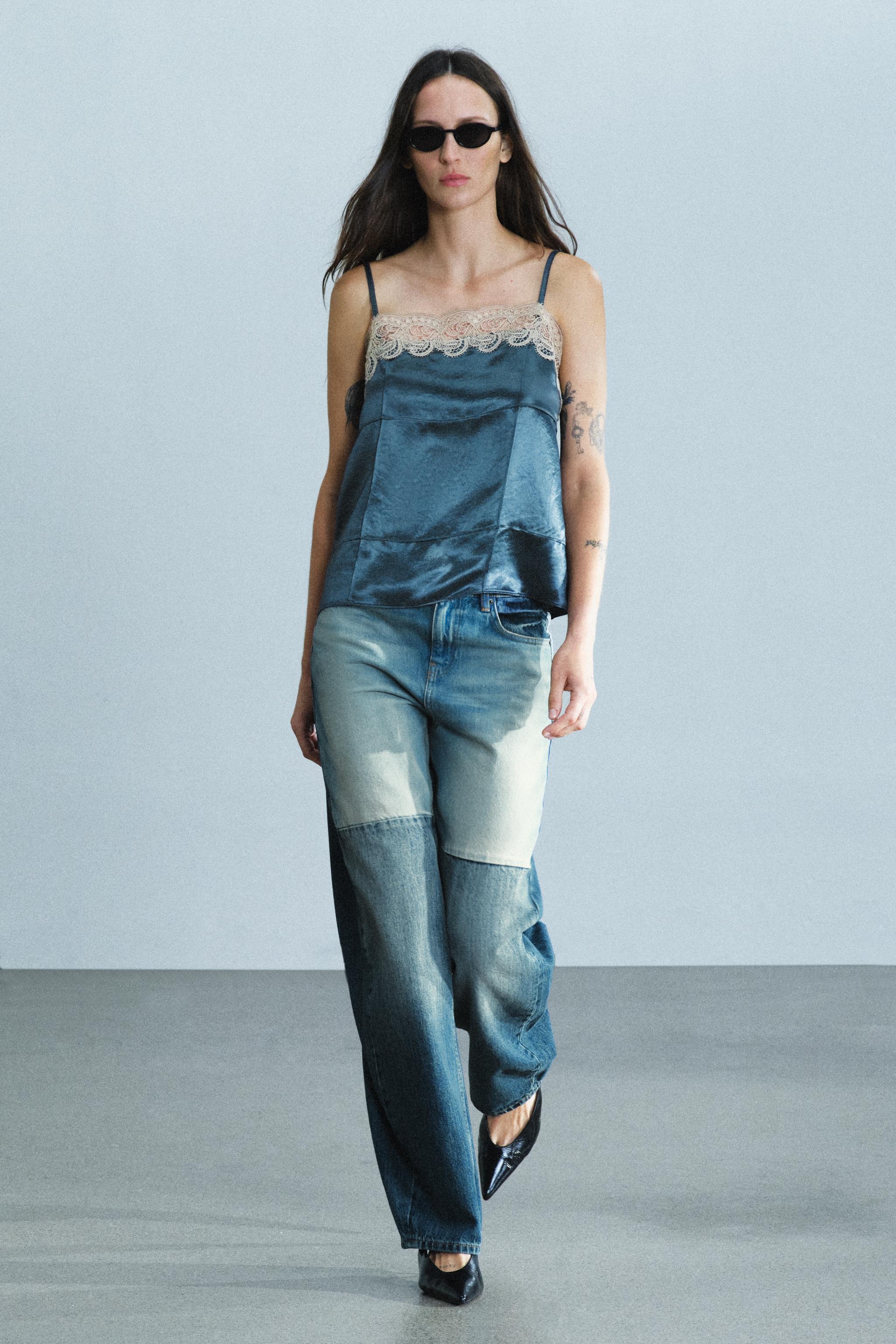 Джинсы ZW COLLECTION со средней посадкой с принтом-пэчворк — ZARA