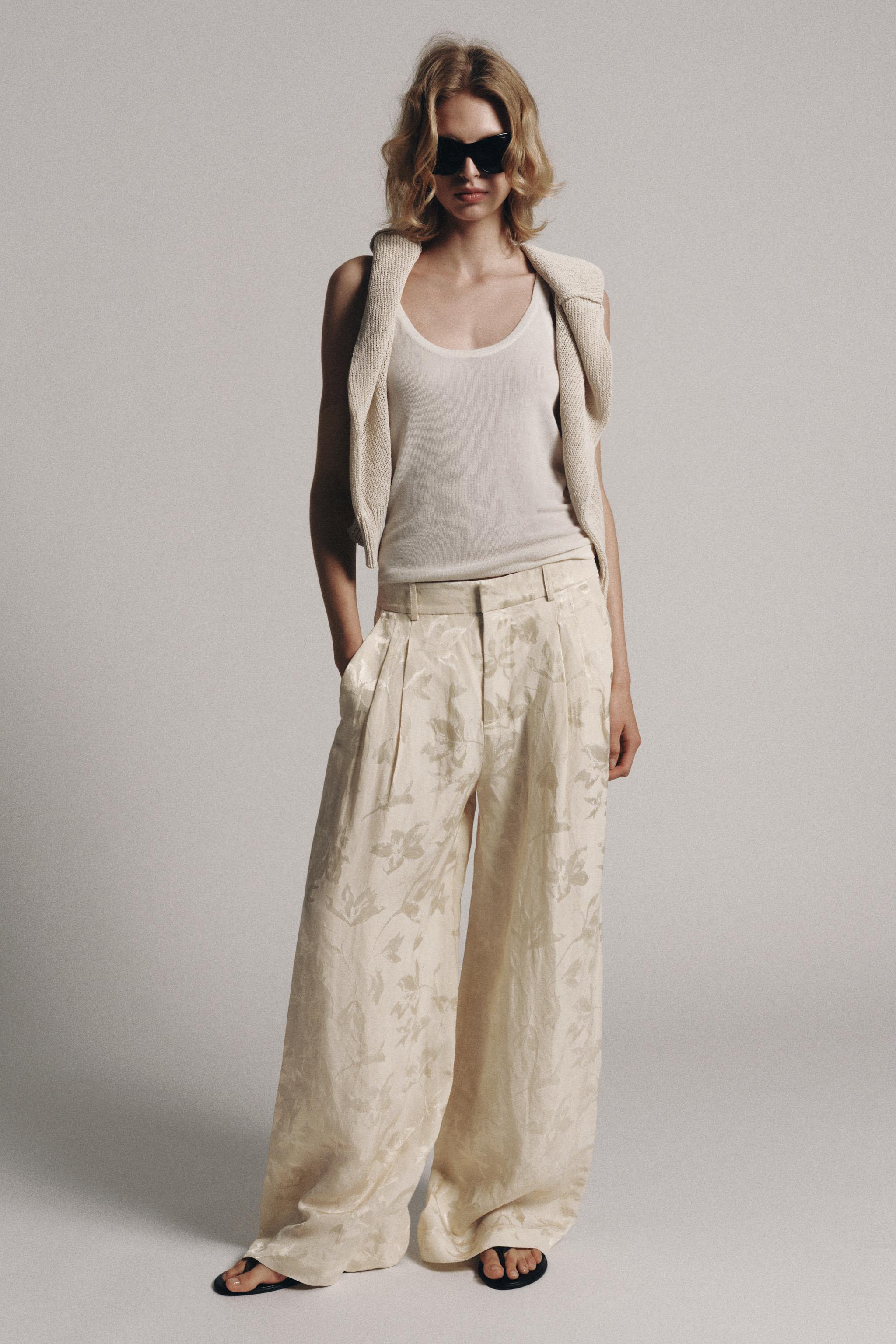 Брюки ZW COLLECTION из смесового льна с жаккардовым узором — ZARA