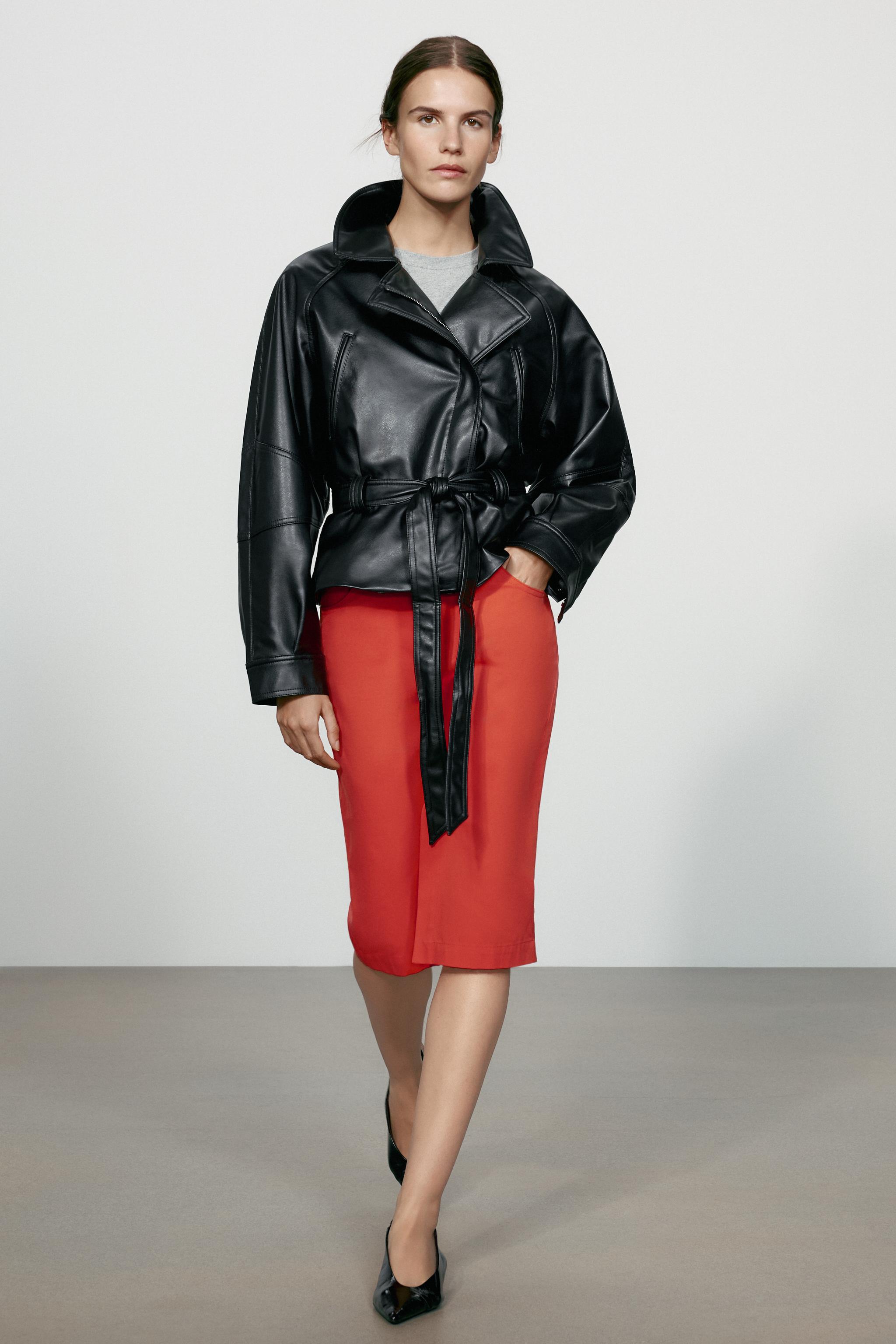 Куртка из искусственной кожи с поясом — ZARA