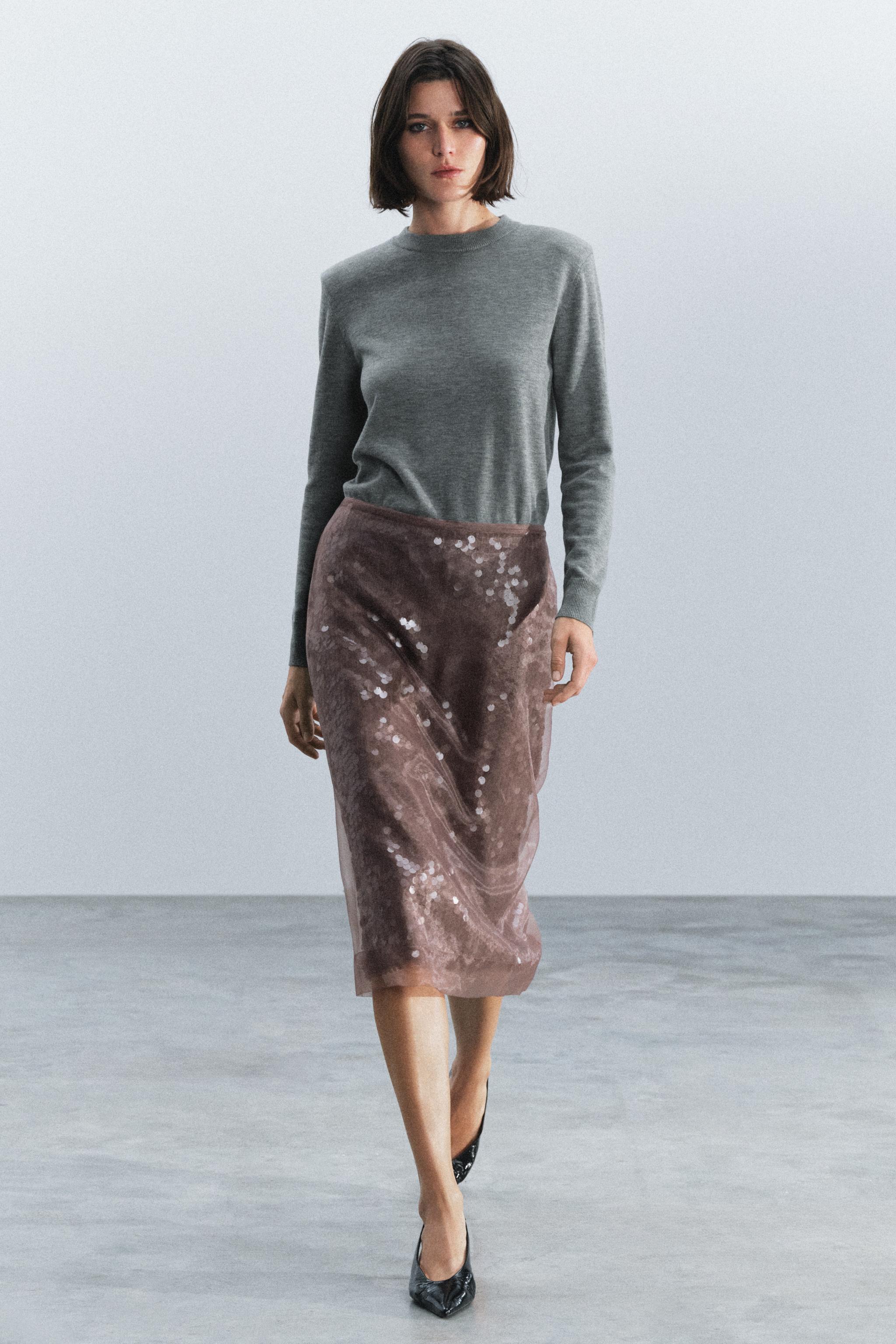 ZW COLLECTION SEQUIN MIDI SKIRT — ZARA
