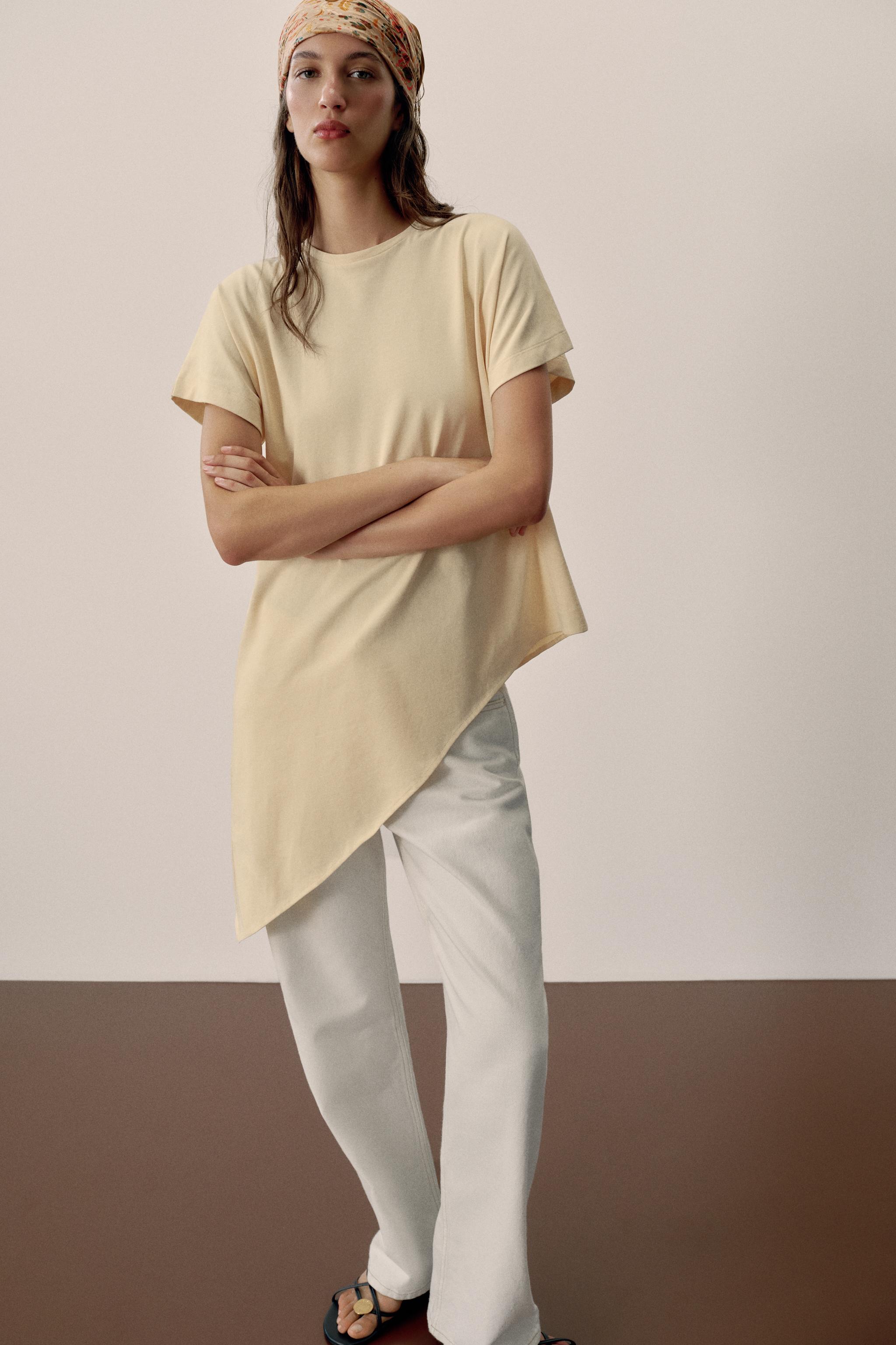 Футболка асимметричного кроя с коротким рукавом — ZARA