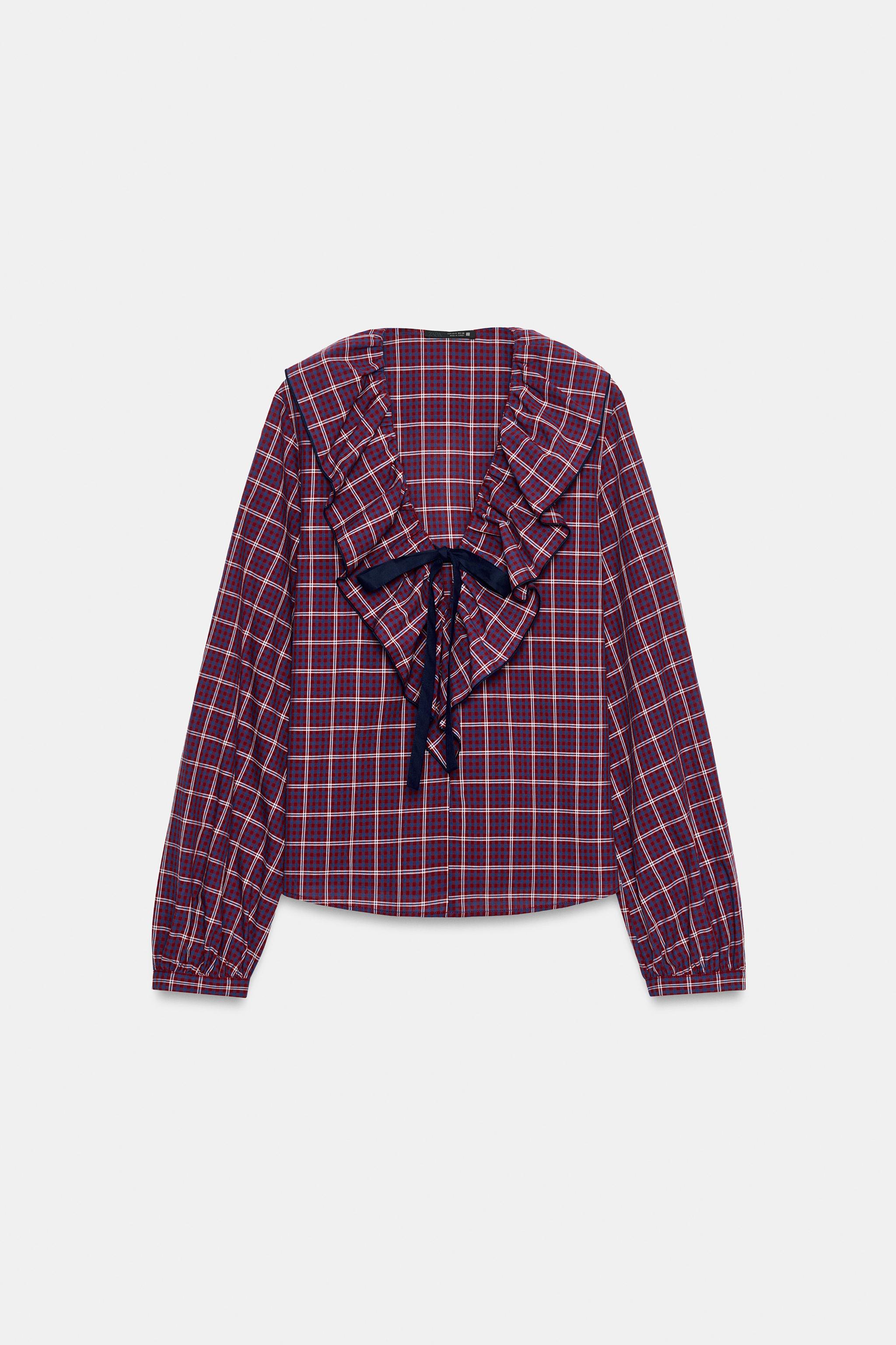 БЛУЗА В КЛЕТКУ С БАНТОМ — ZARA