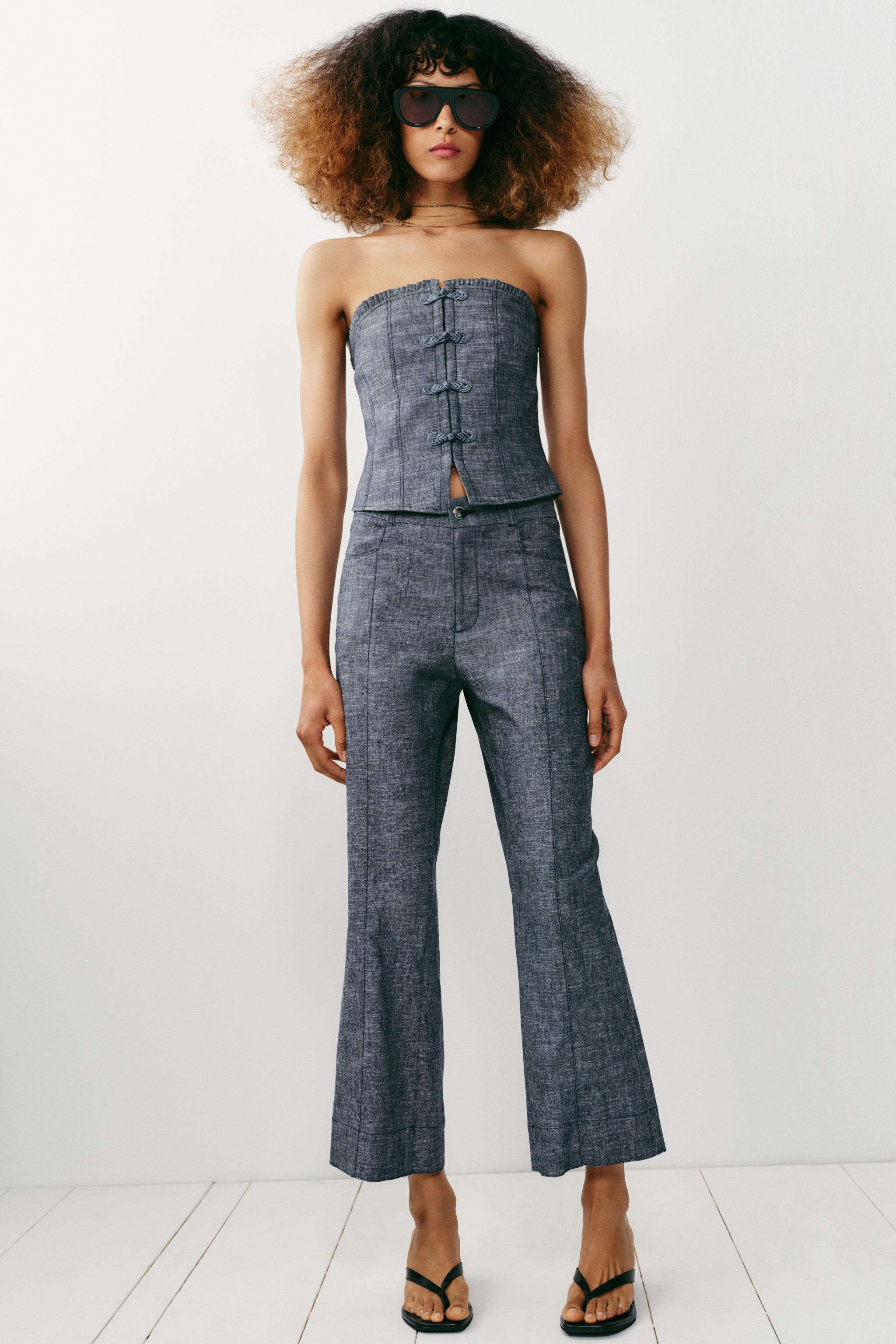 Брюки из смесового льна укороченные расклешенные — ZARA