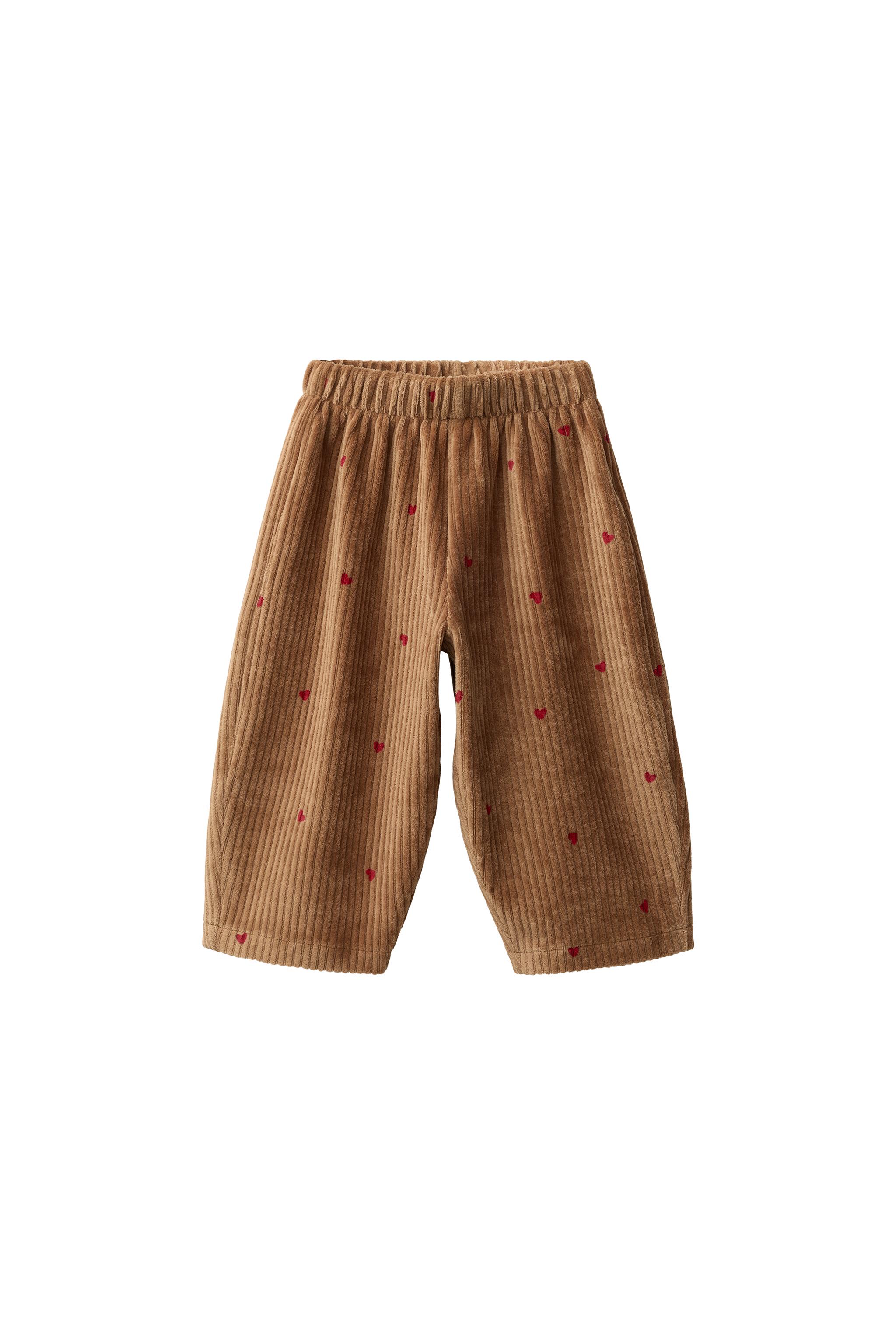 CORDUROY BALLOON TROUSERS WITH EMBROIDERED HEARTS — ZARA