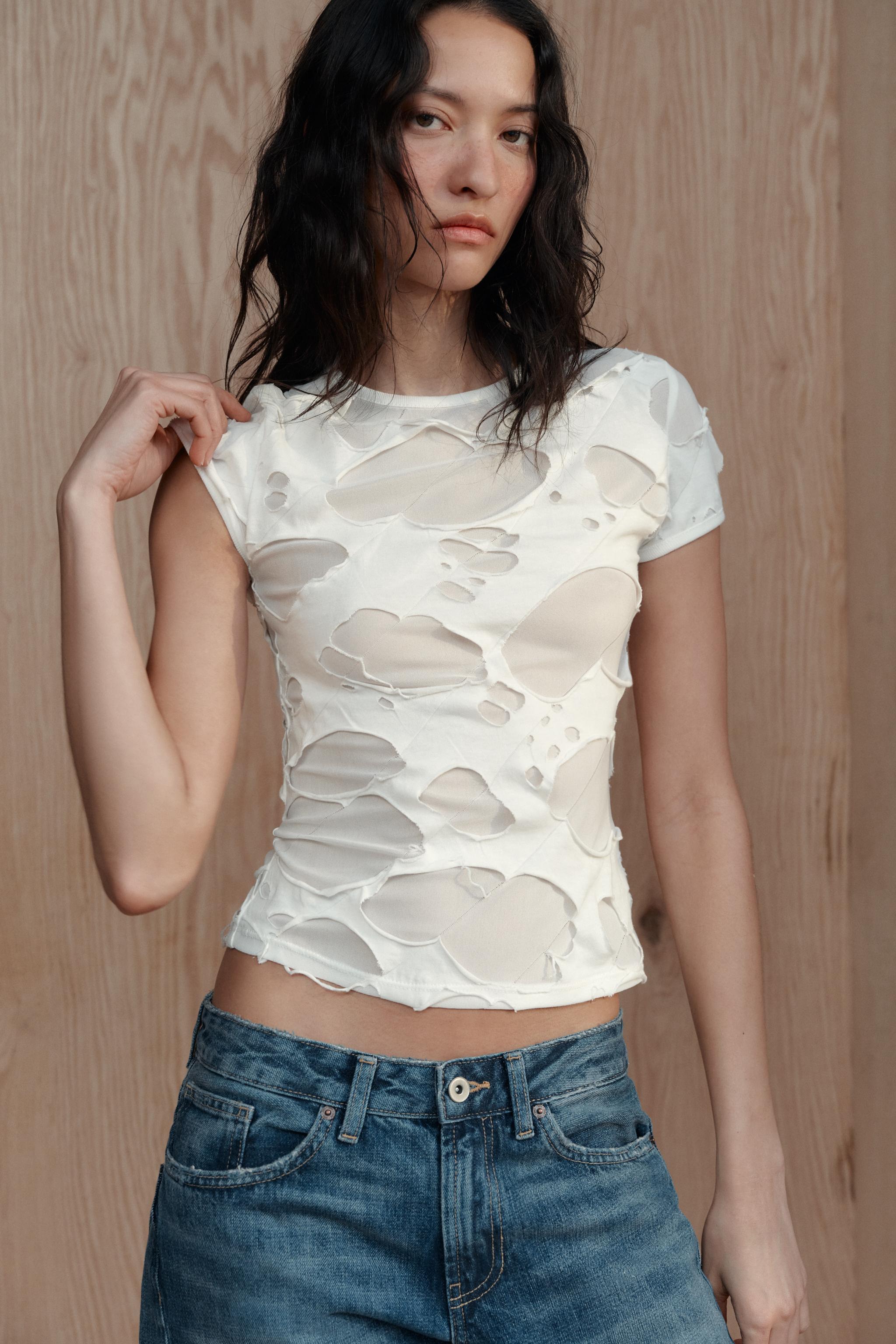 Футболка с контрастными разрезами — ZARA