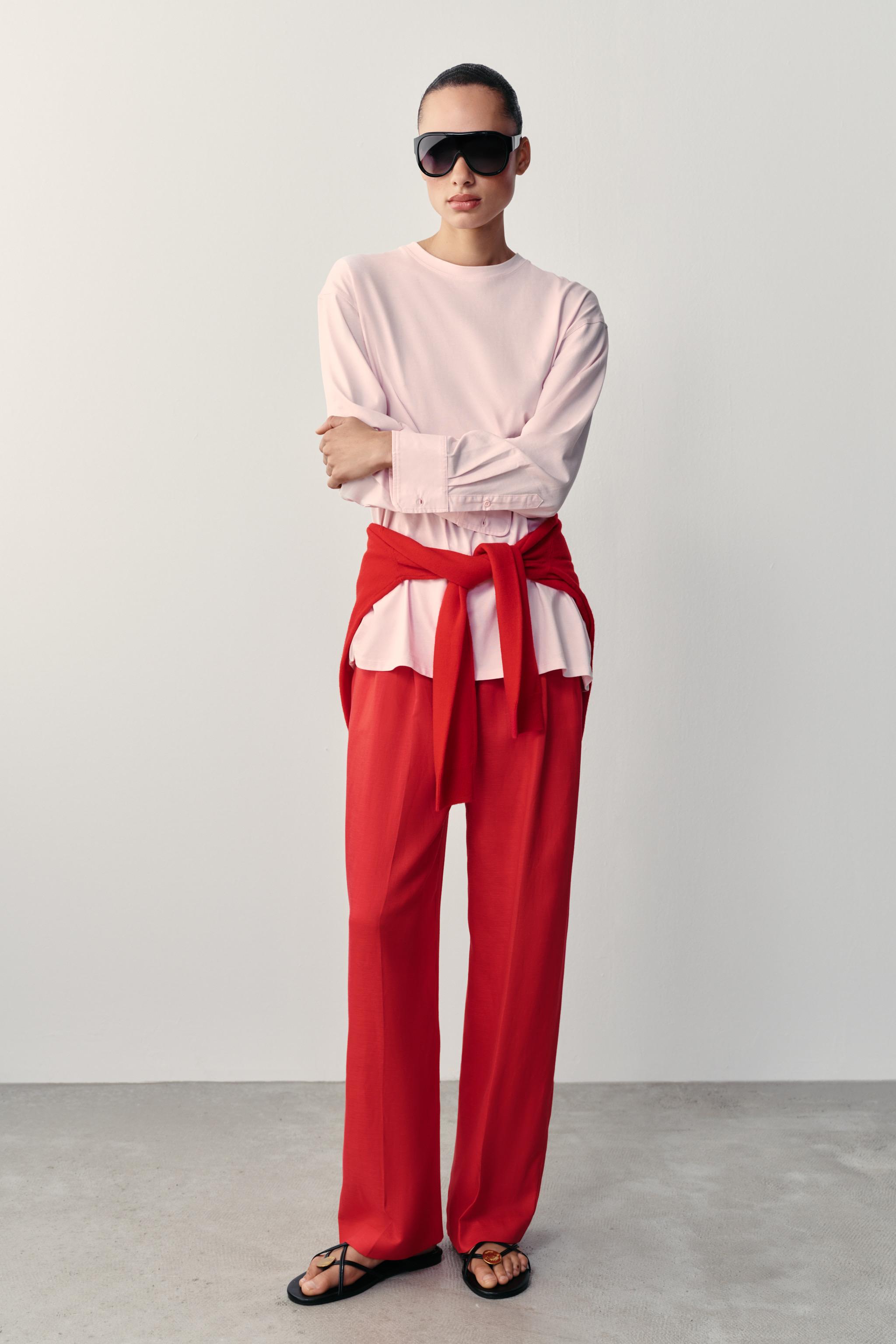 Футболка с длинным рукавом и контрастными деталями — ZARA