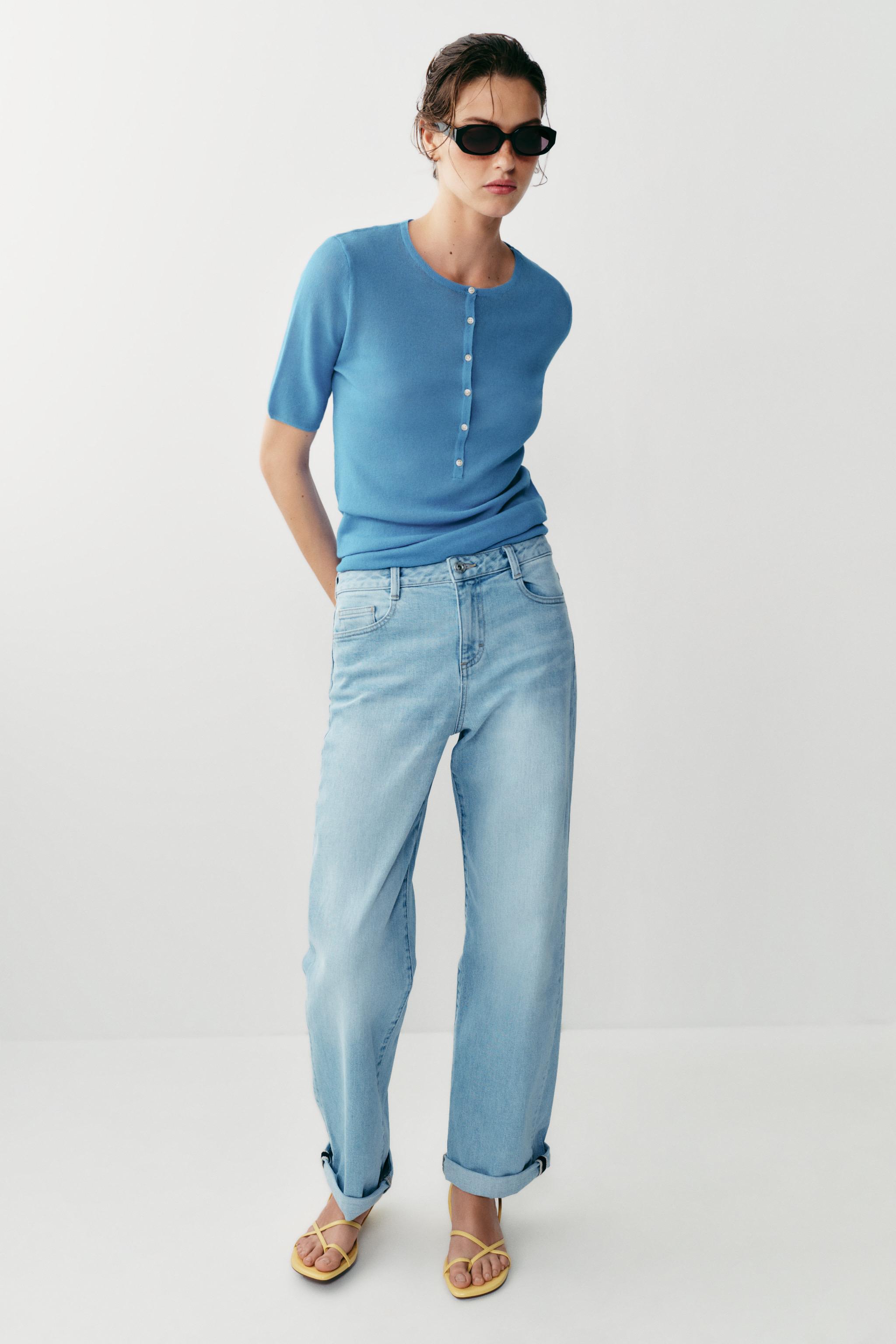 Z1975 джинсы свободного кроя со средней посадкой и отворотами — ZARA
