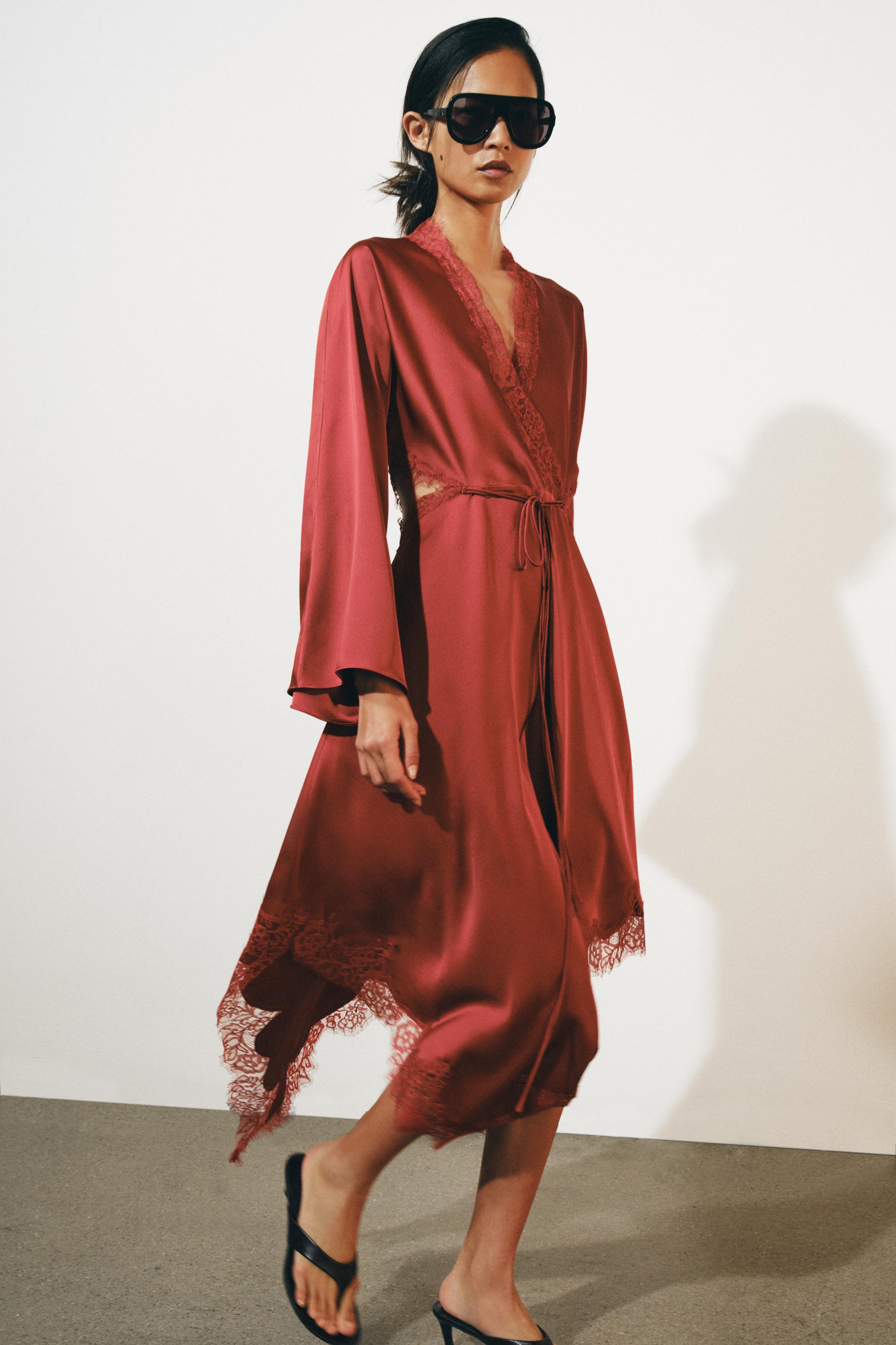 Платье из атласа с кружевной отделкой ZW COLLECTION — ZARA