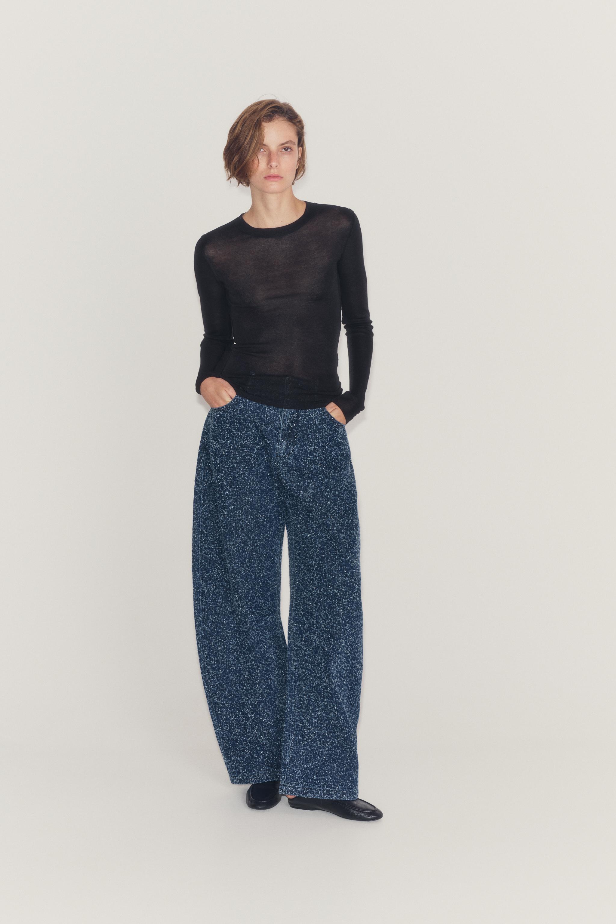 ZW COLLECTION фактурные джинсы со средней посадкой и широкими штанинами — ZARA