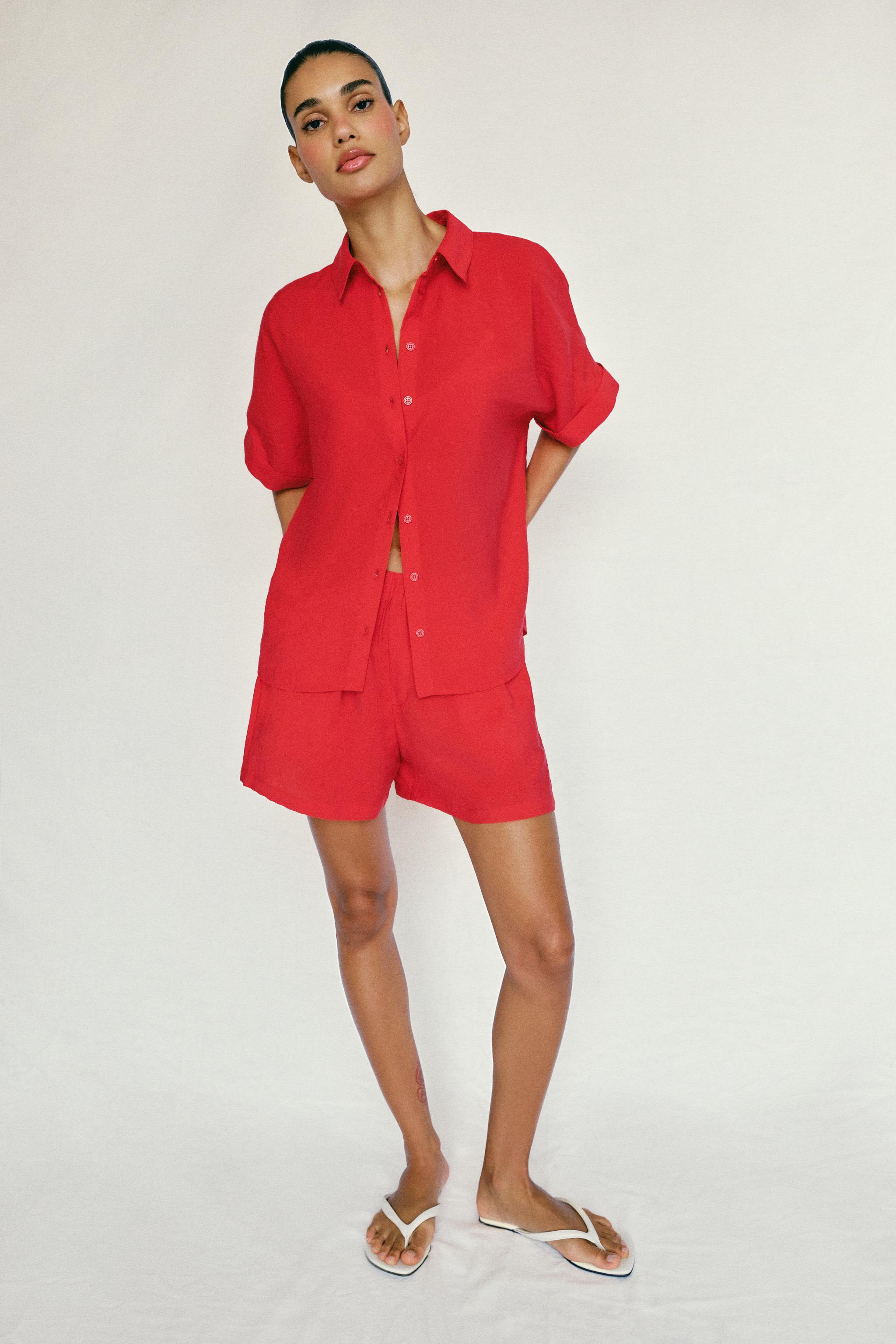 Рубашка с коротким рукавом струящегося кроя — ZARA