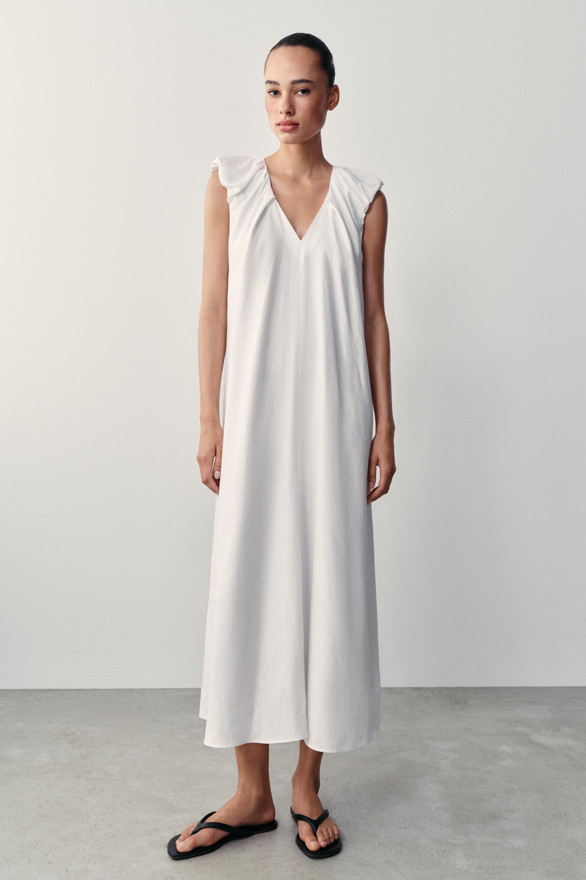 Длинное платье из смесового льна — ZARA