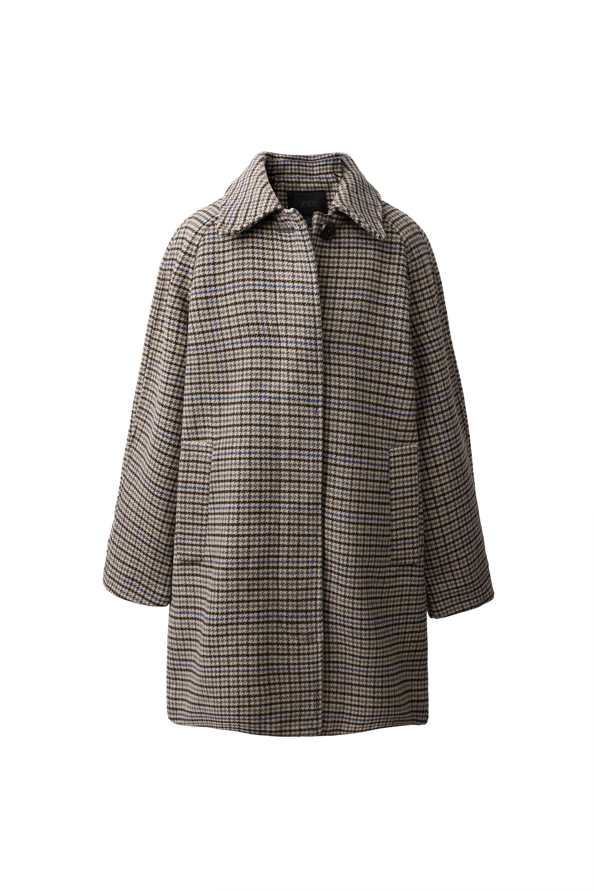 Длинное пальто в клетку с добавлением шерсти — ZARA