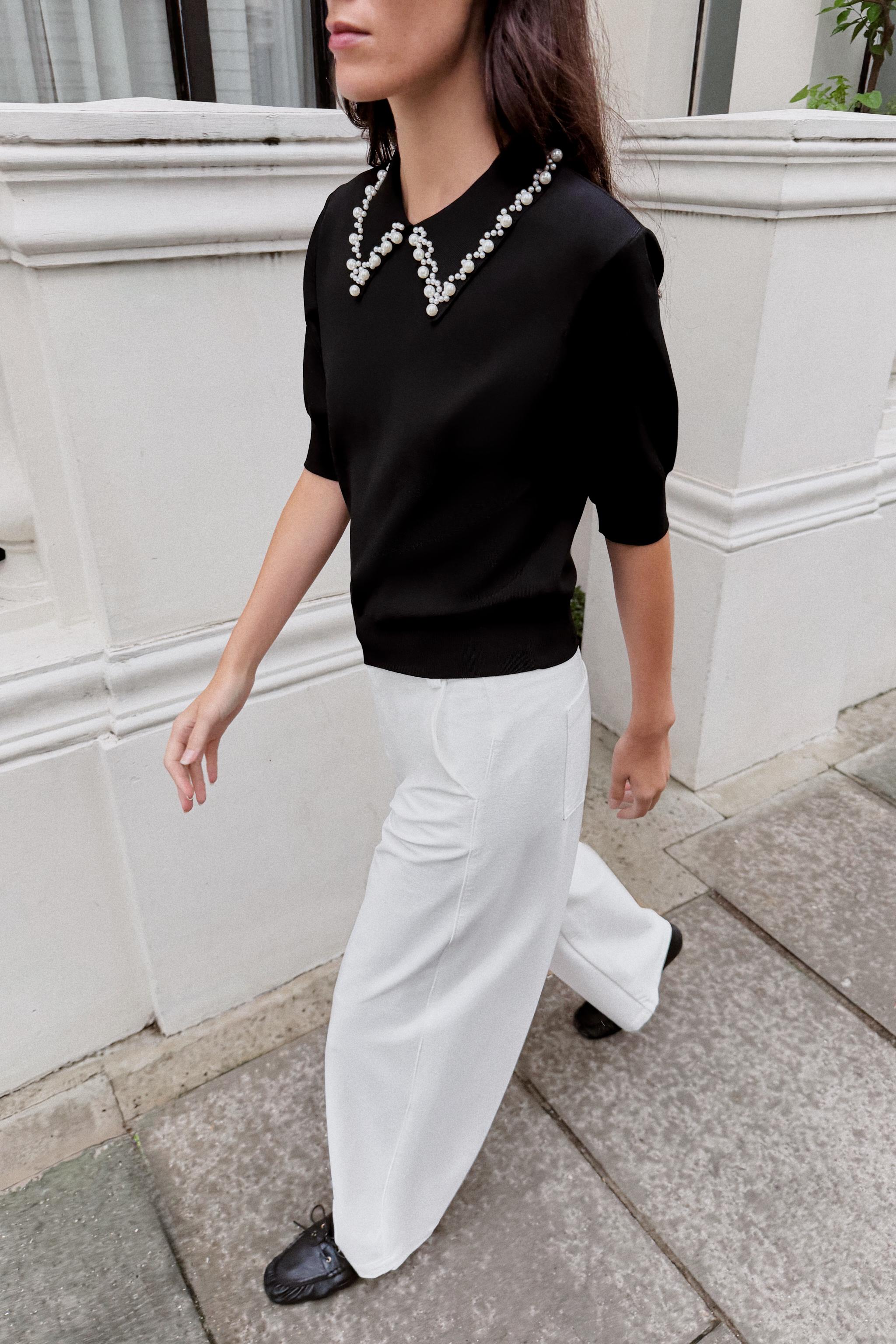 FAUX PEARL KNIT POLO SHIRT — ZARA