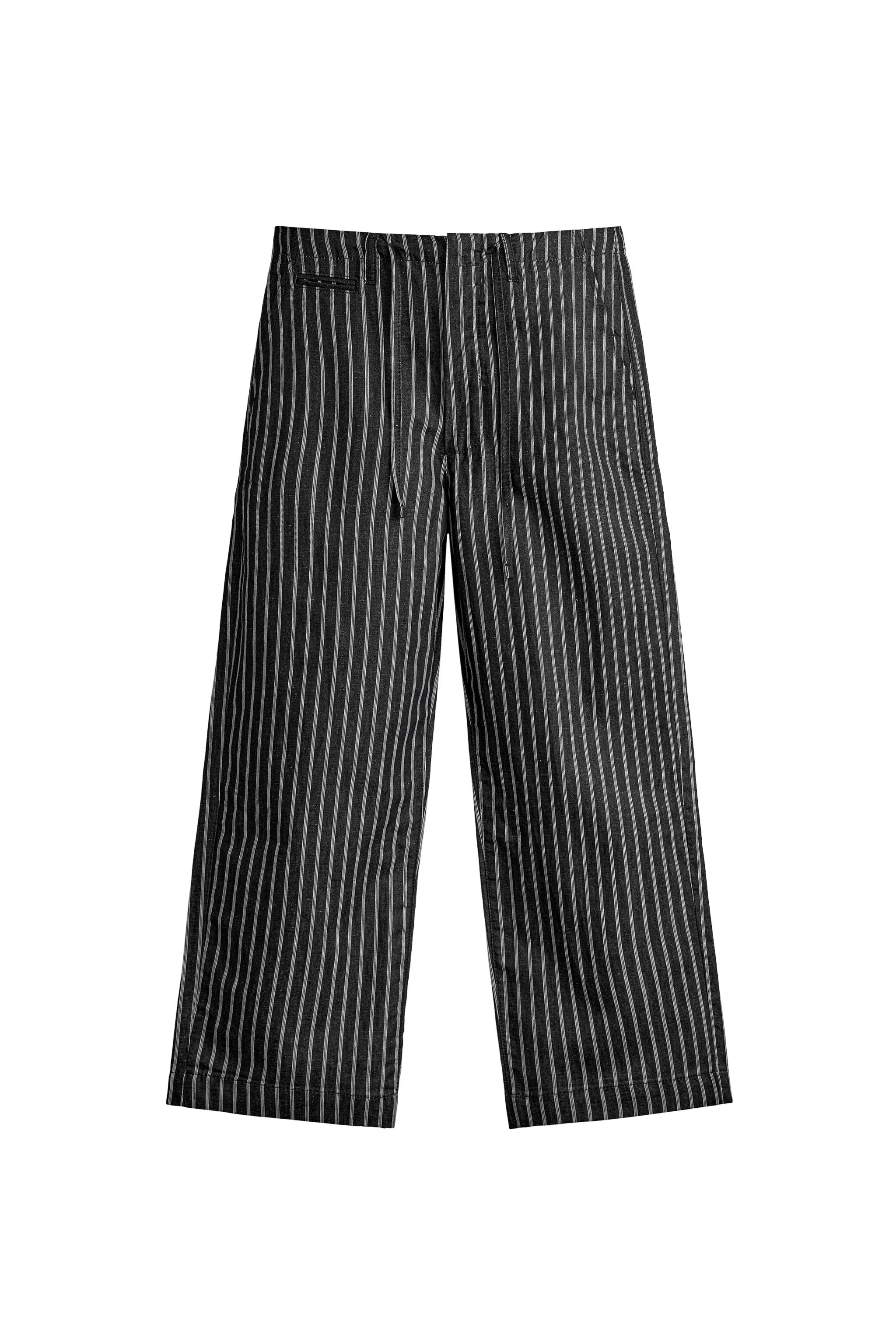 Брюки-джинсы из хлопка и льна в полоску — ZARA