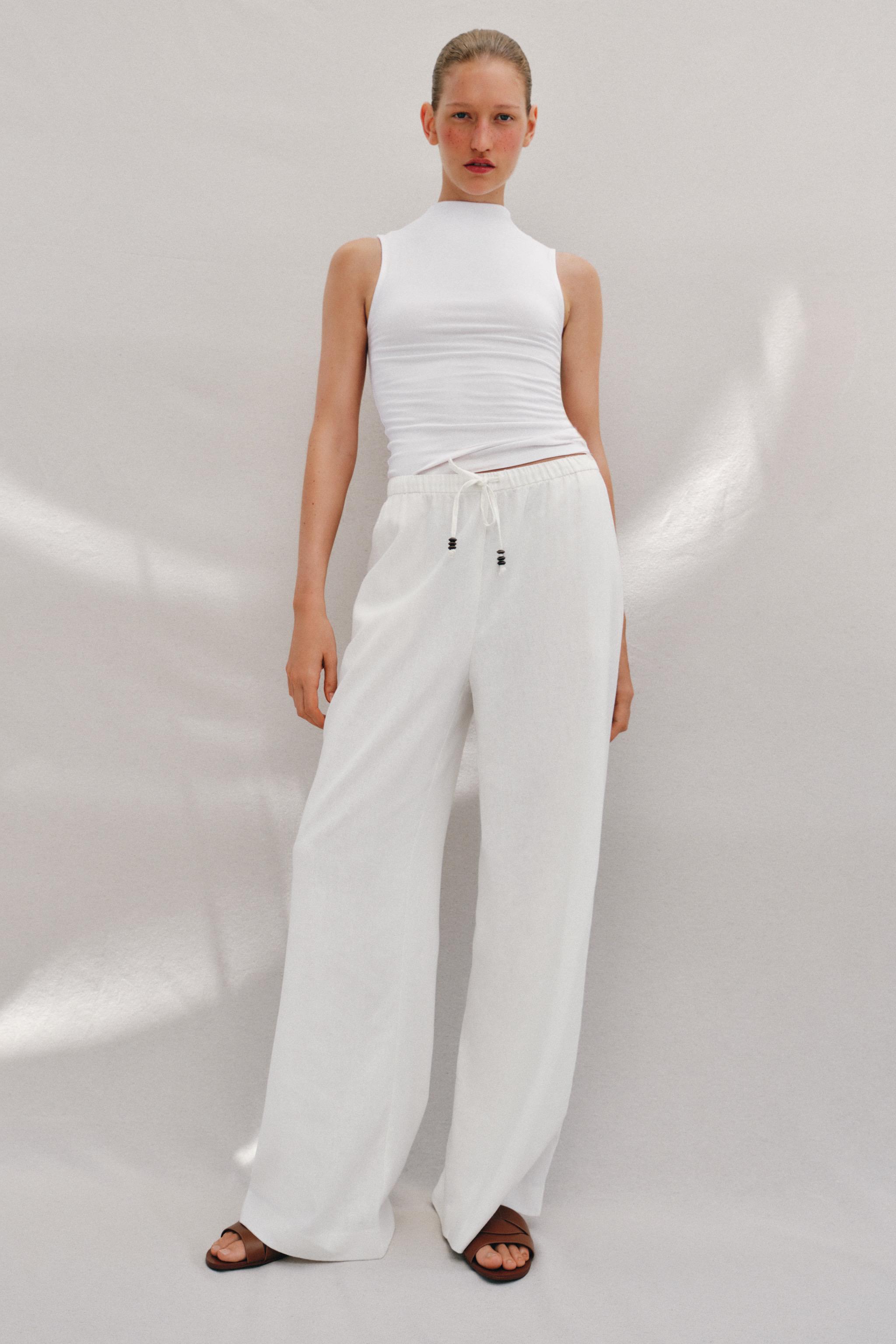Брюки с прямыми штанинами из смесового льна — ZARA