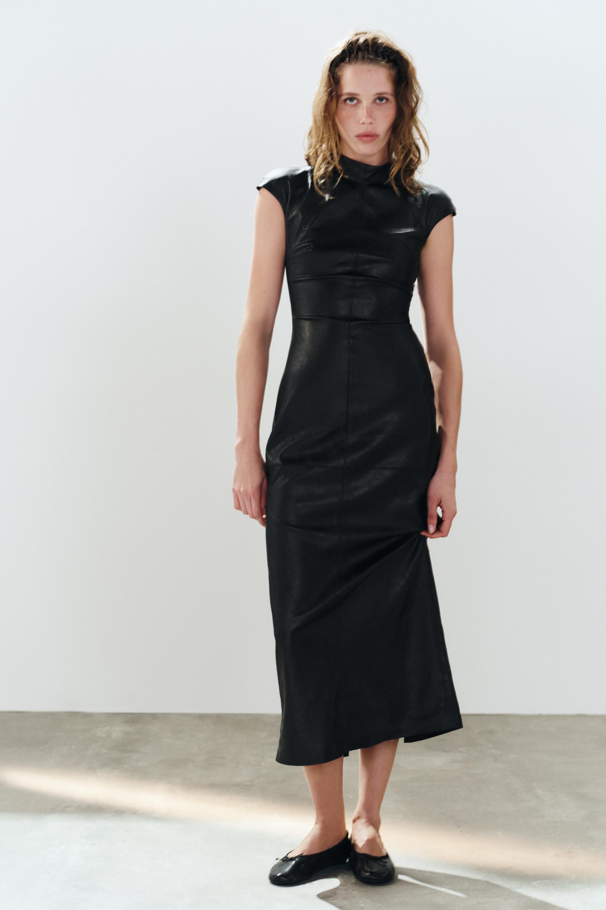 LEATHER EFFECT MIDI DRESS — ZARA
