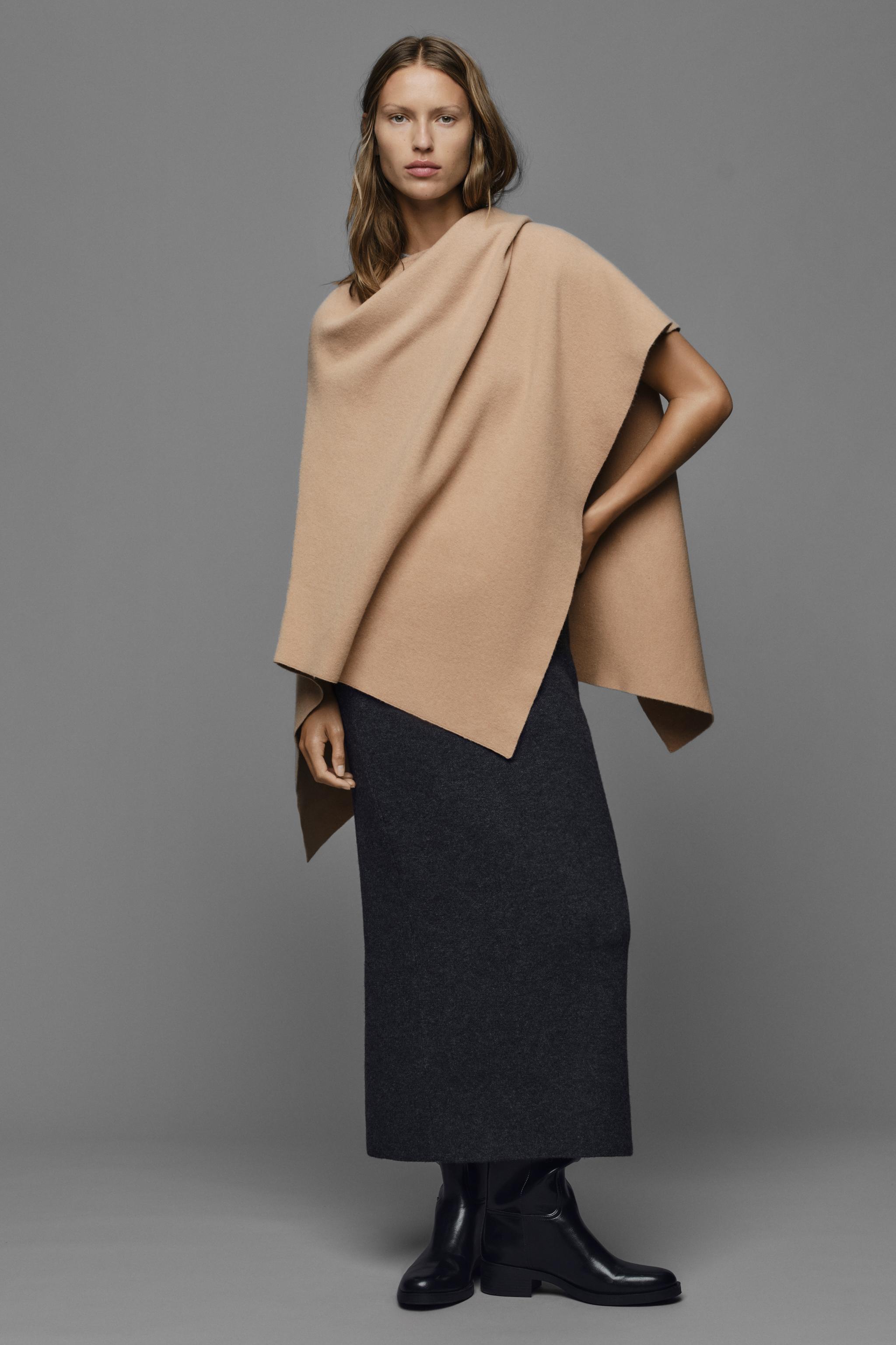 Вязаная накидка однотонная — ZARA