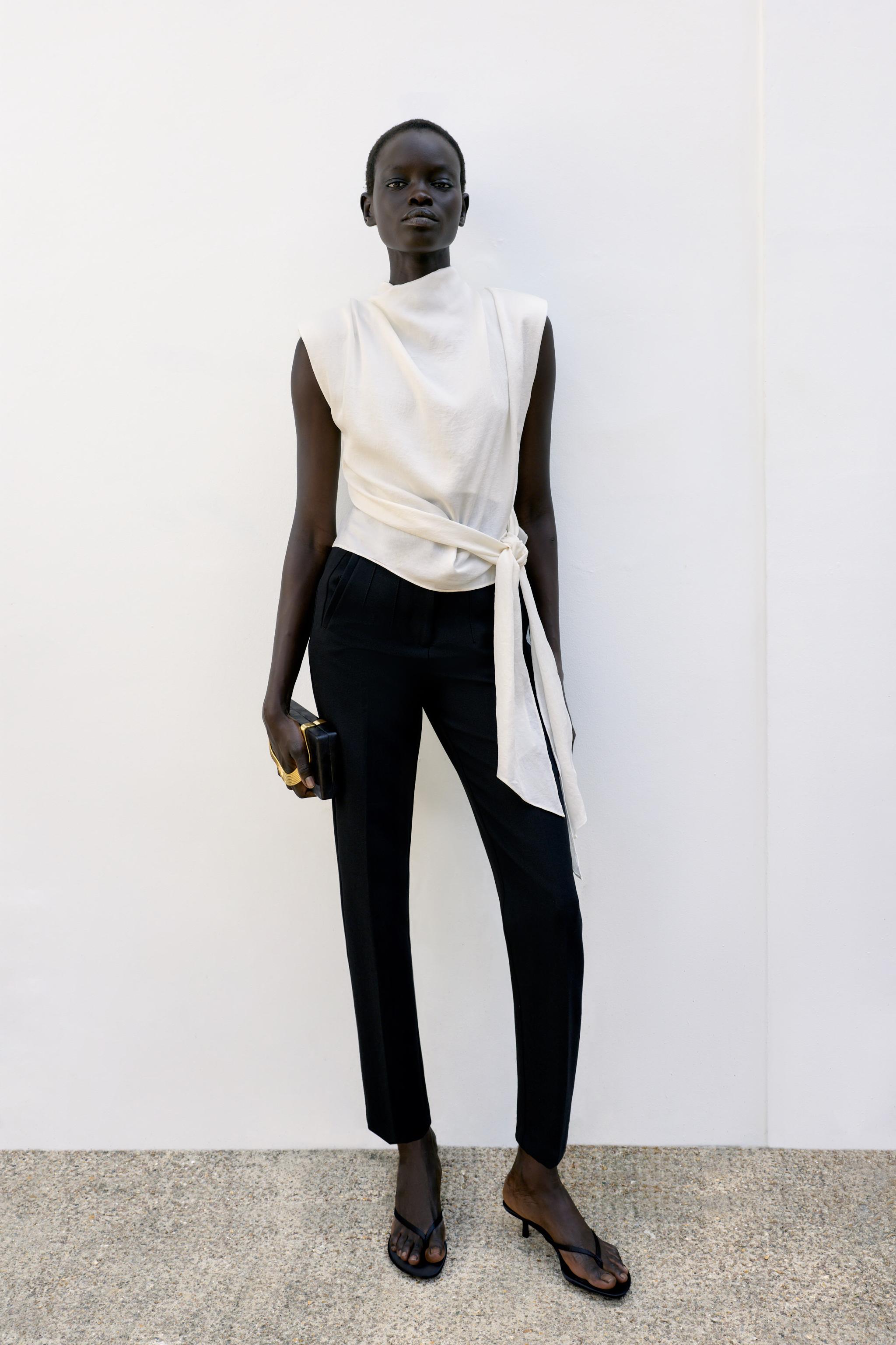 Топ из сатина с плечиками и узлом — ZARA