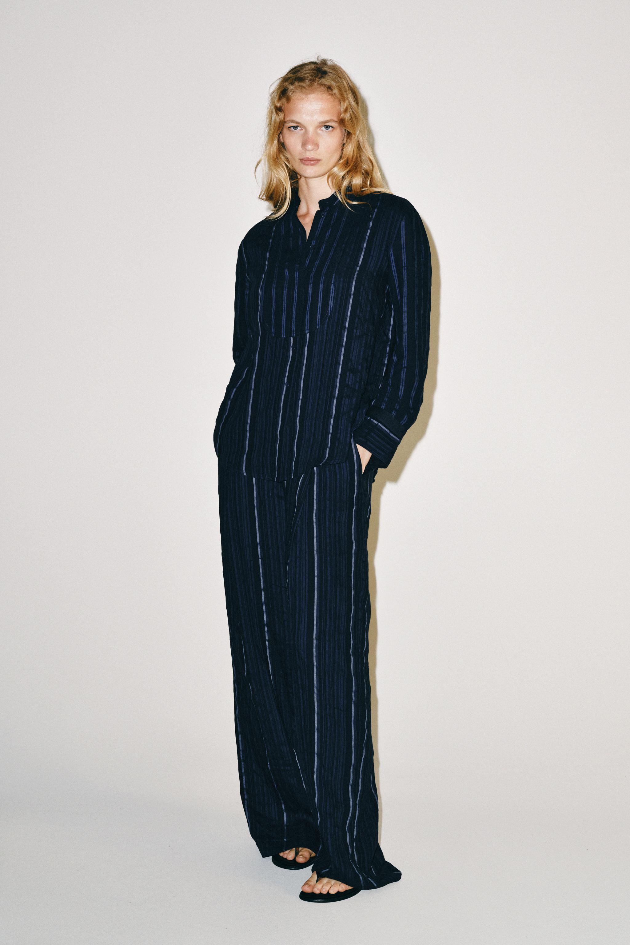 Рубашка ZW COLLECTION в полоску с накладными карманами — ZARA