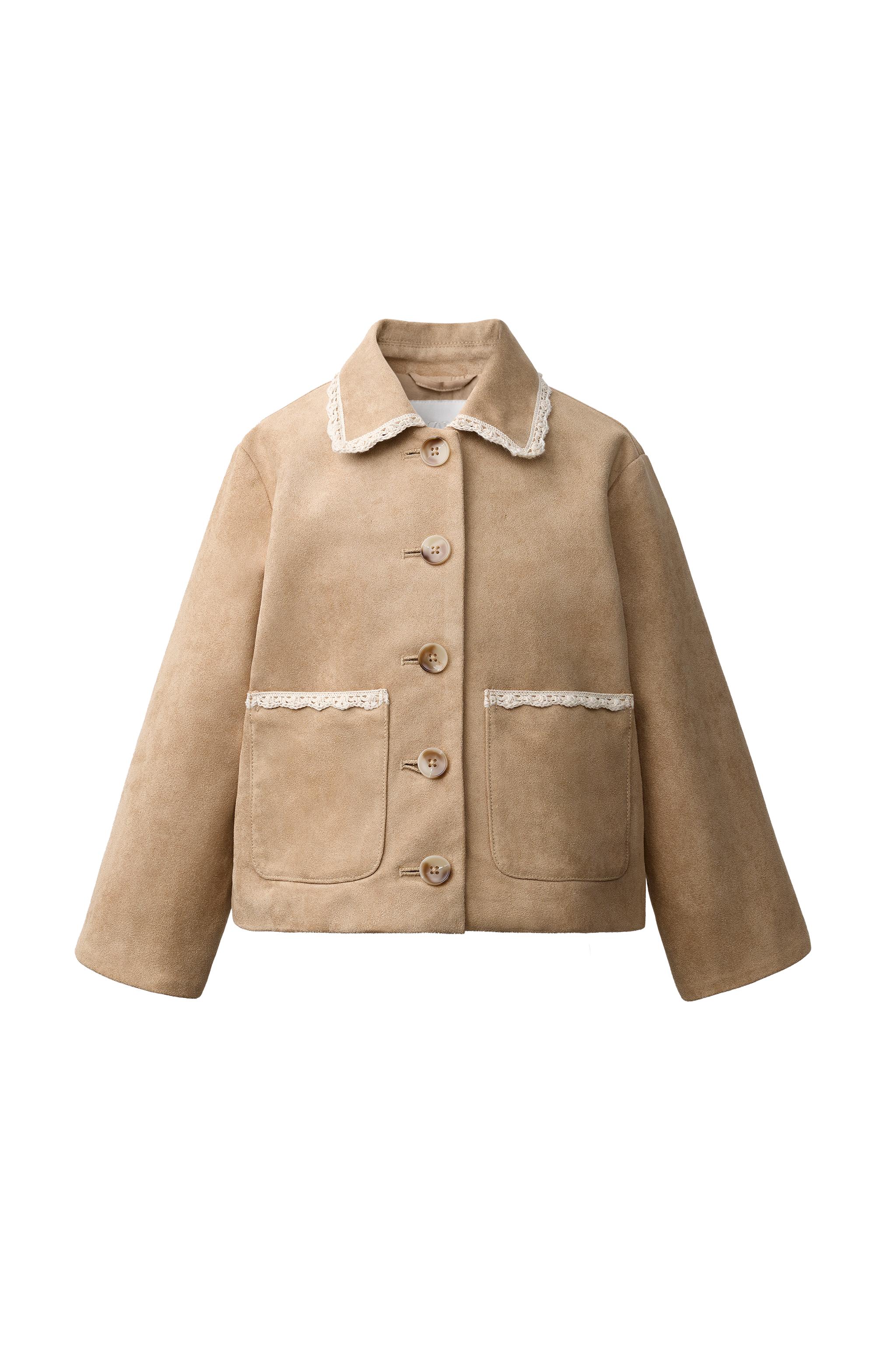 Куртка из искусственной замши с кружевной отделкой — ZARA
